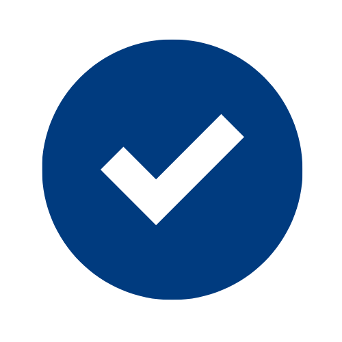 Blue circle with a black checkmark inside.