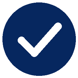 White checkmark inside a dark blue circle