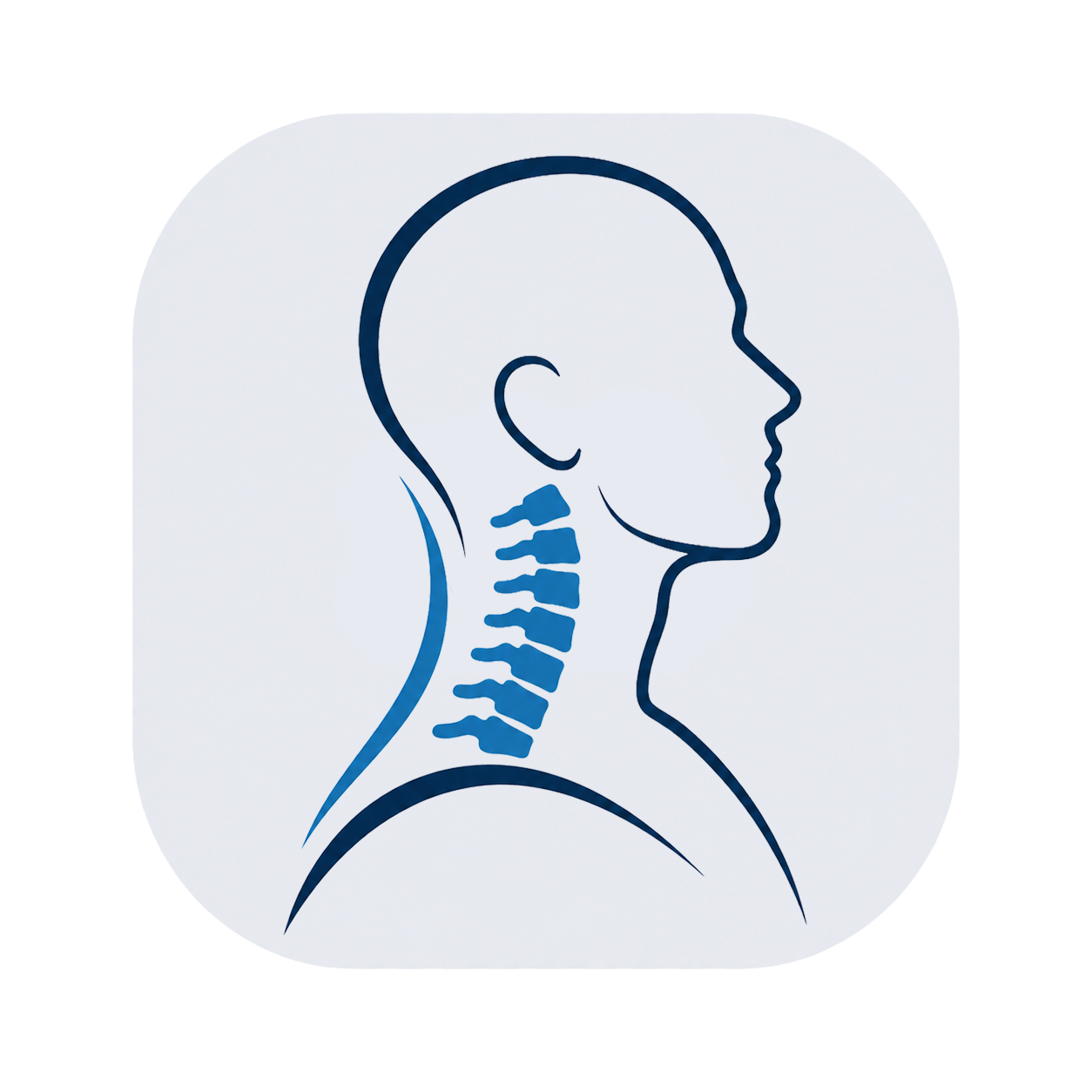 Line drawing of a person's profile with the spine and neck nerves highlighted.