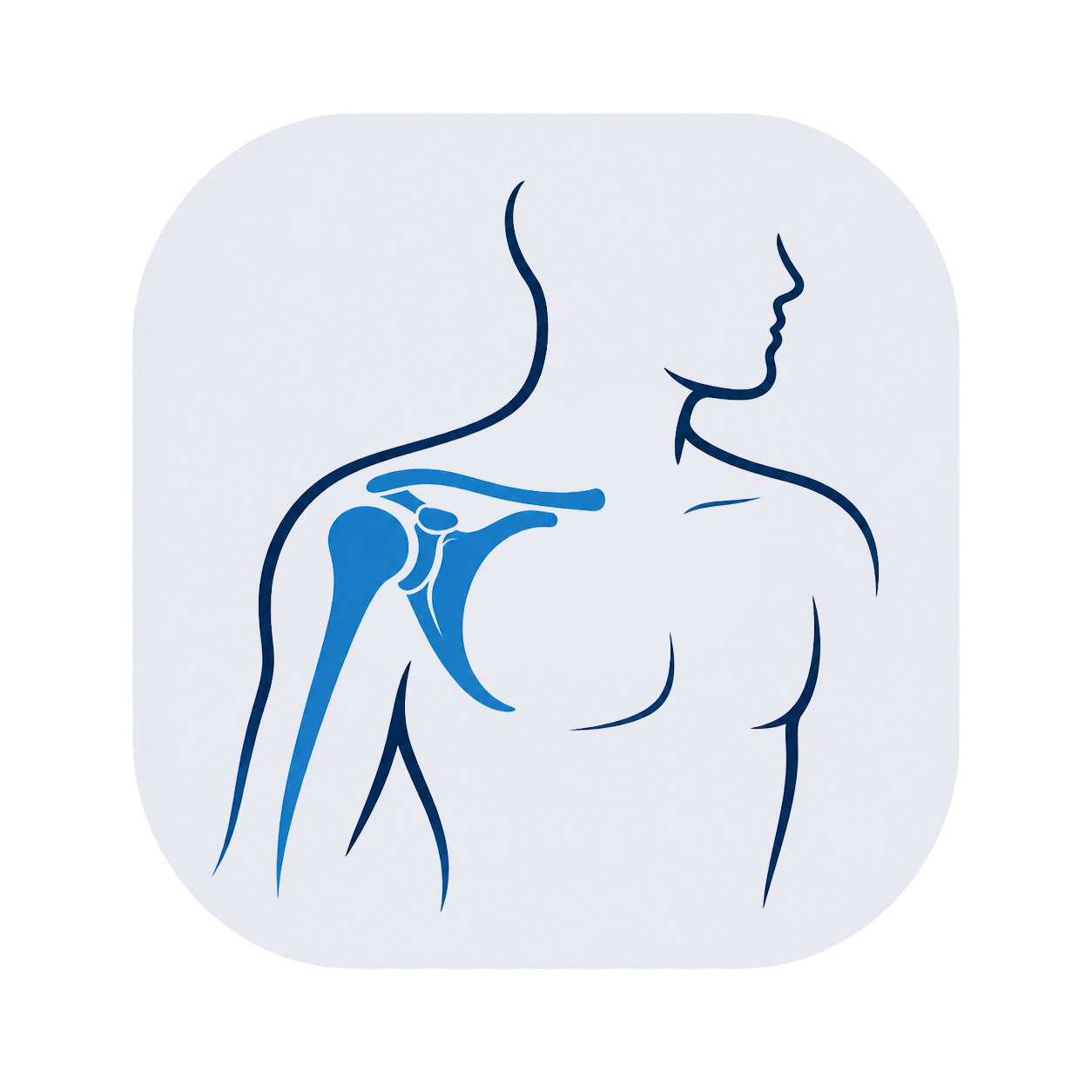 A line drawing of a woman's upper body and a shoulder joint with a focus on the shoulder anatomy.