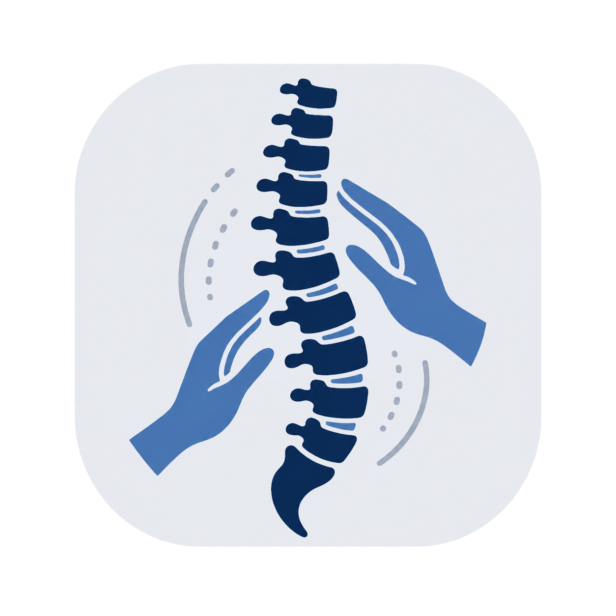 Illustration of a human spine with two hands pointing at vertebrae.