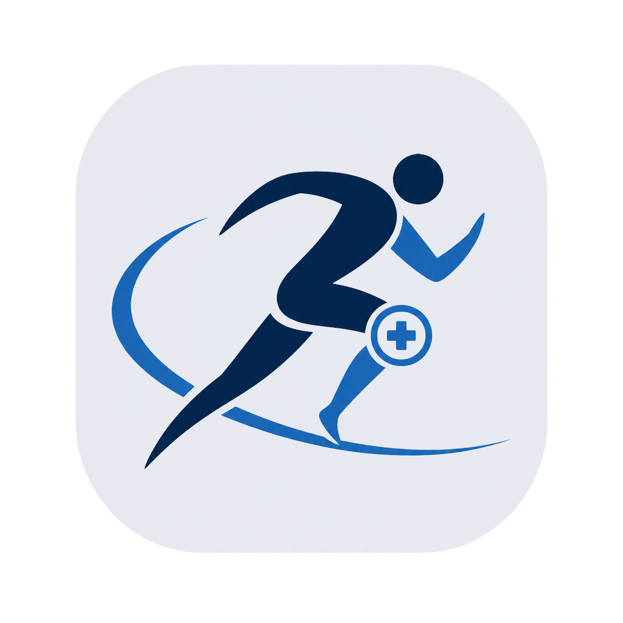 An icon of a running person with a medical cross symbol on their lower abdomen.
