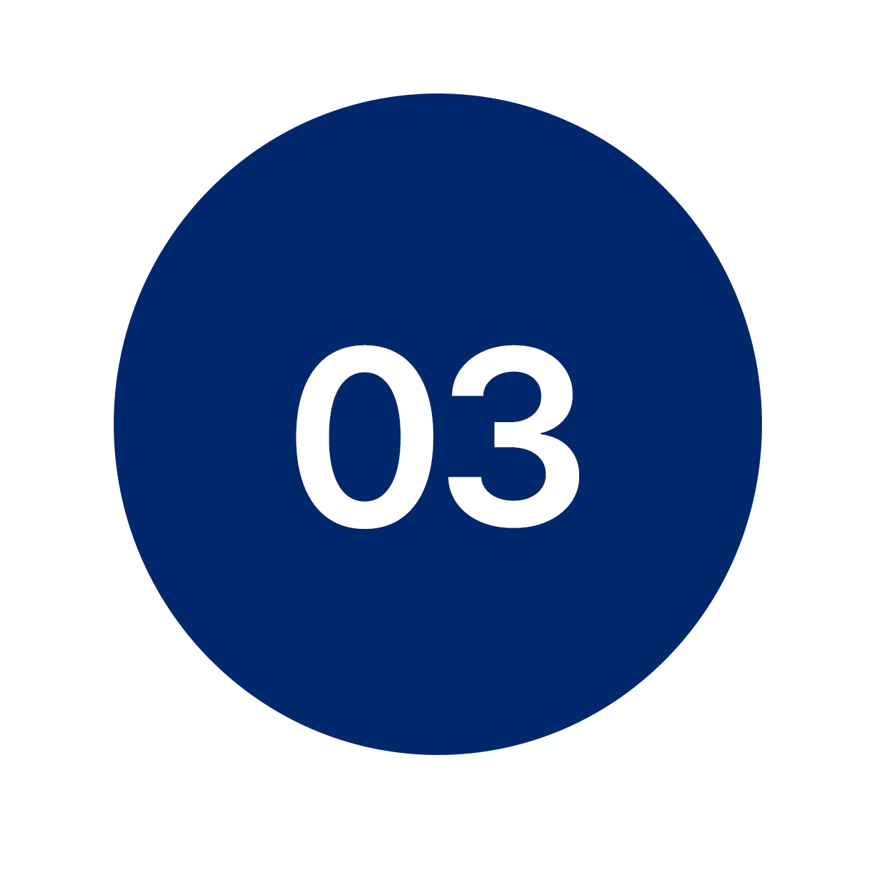A dark blue circular icon with a white number '03' in the center.