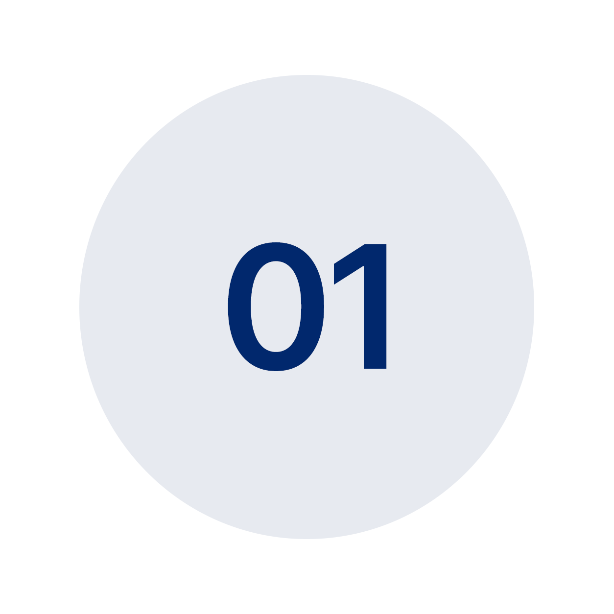 Gray circle with the number '01' in dark blue at the center.