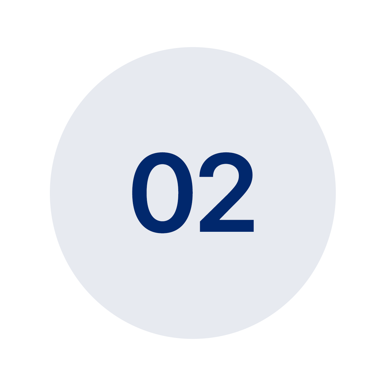 A round countdown timer displaying the number '02' in dark blue, with a light gray background.