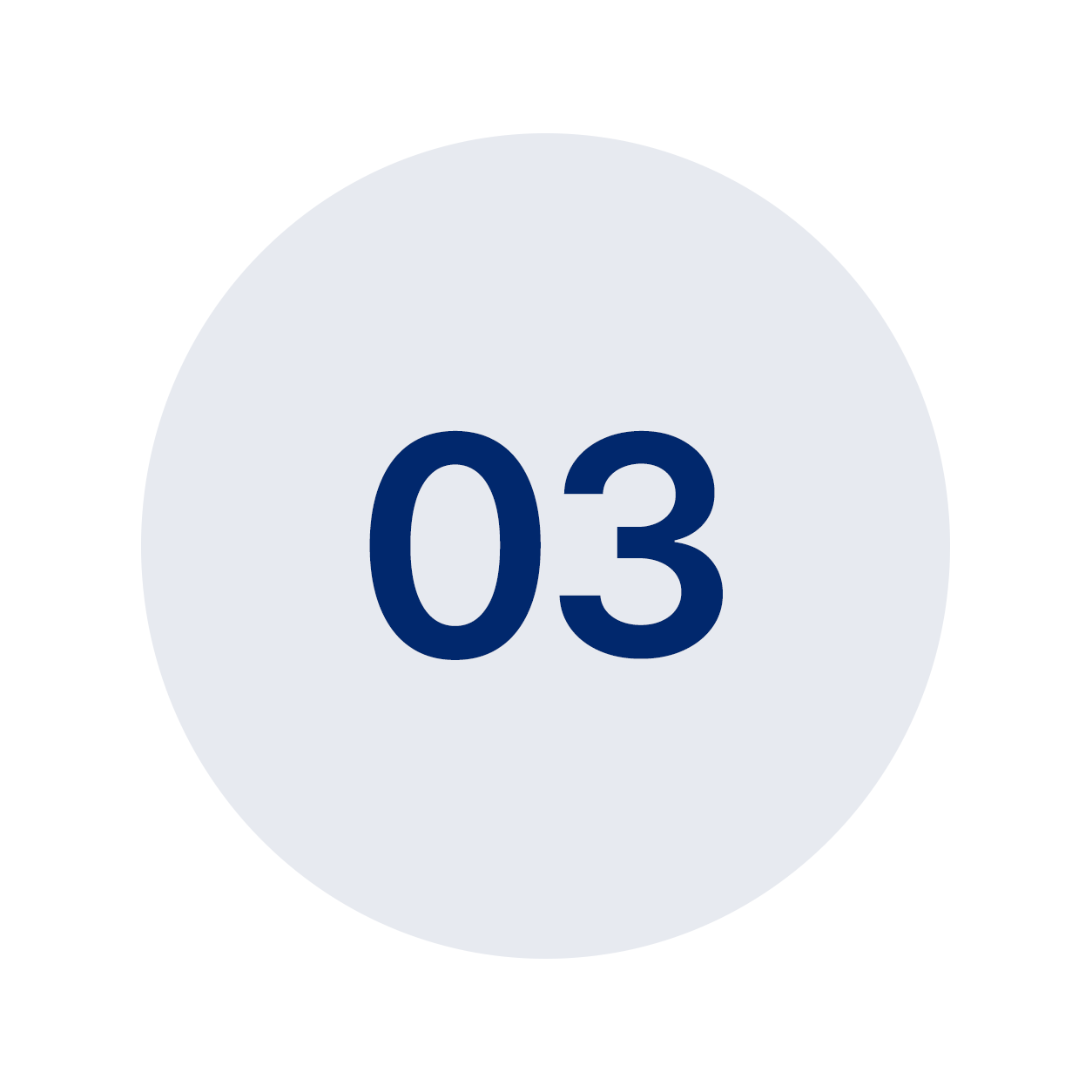 Circular countdown timer displaying the number 03 in dark blue on a light blue background.
