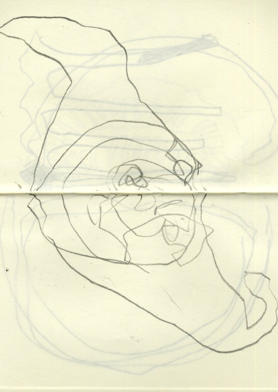 scanned sketchbook page of a pencil drawing