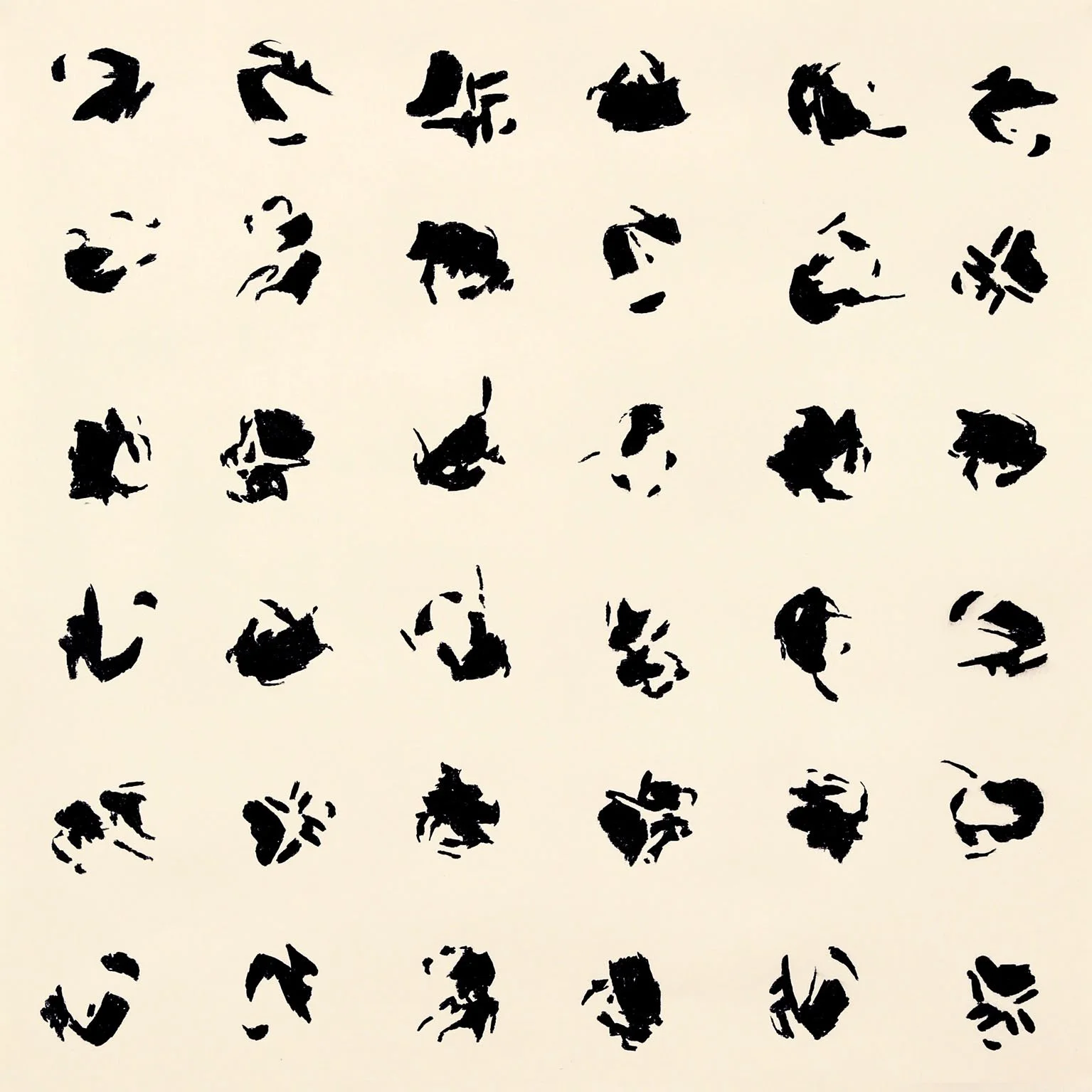A gridded 6 x 6 drawing of the shadows of bumblebees
