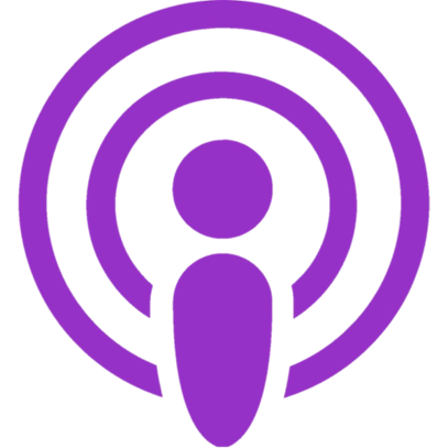 Purple and white podcast icon with a microphone symbol in the center.