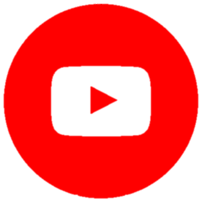 YouTube logo with red circle and white play button in the center.