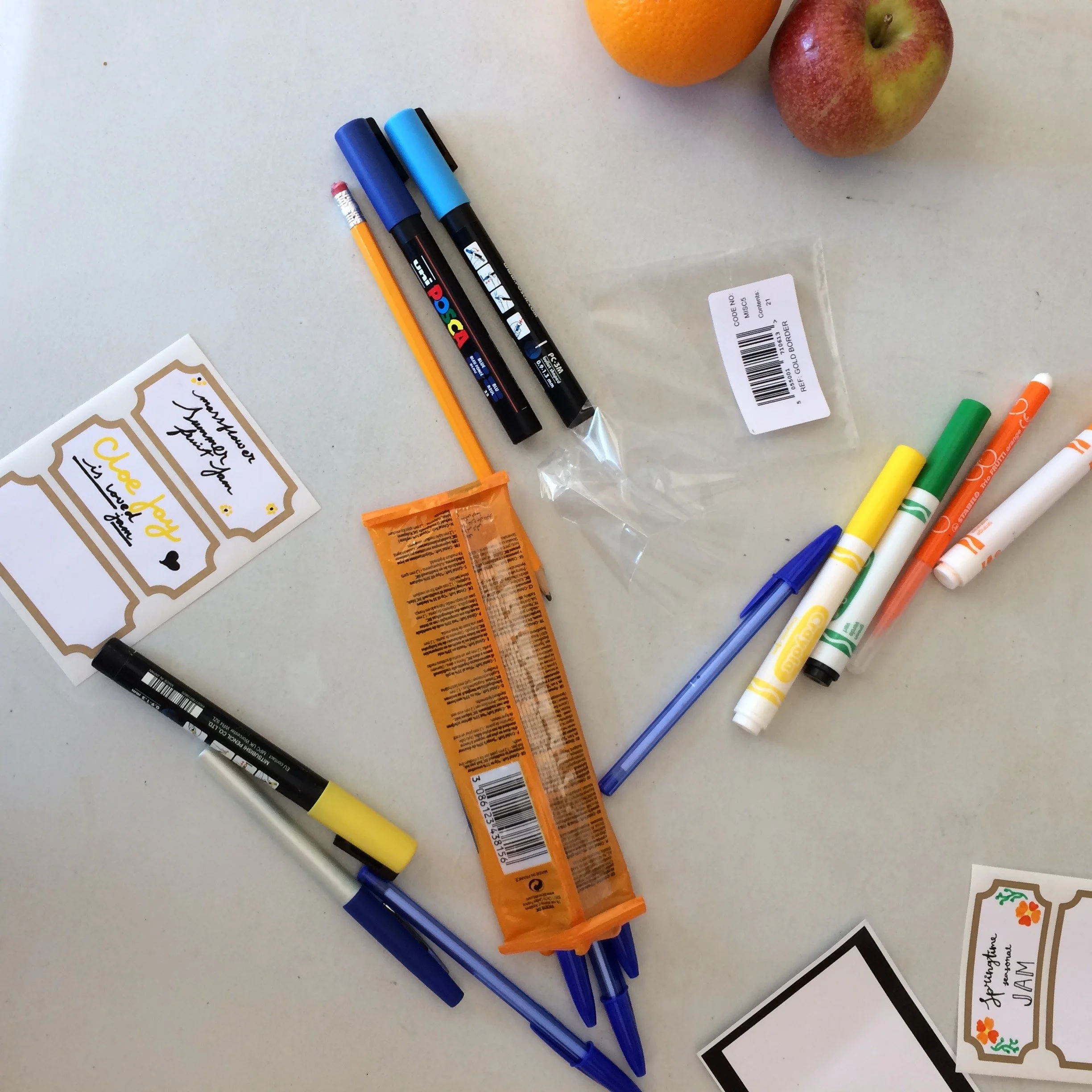 Making jam jar labels.