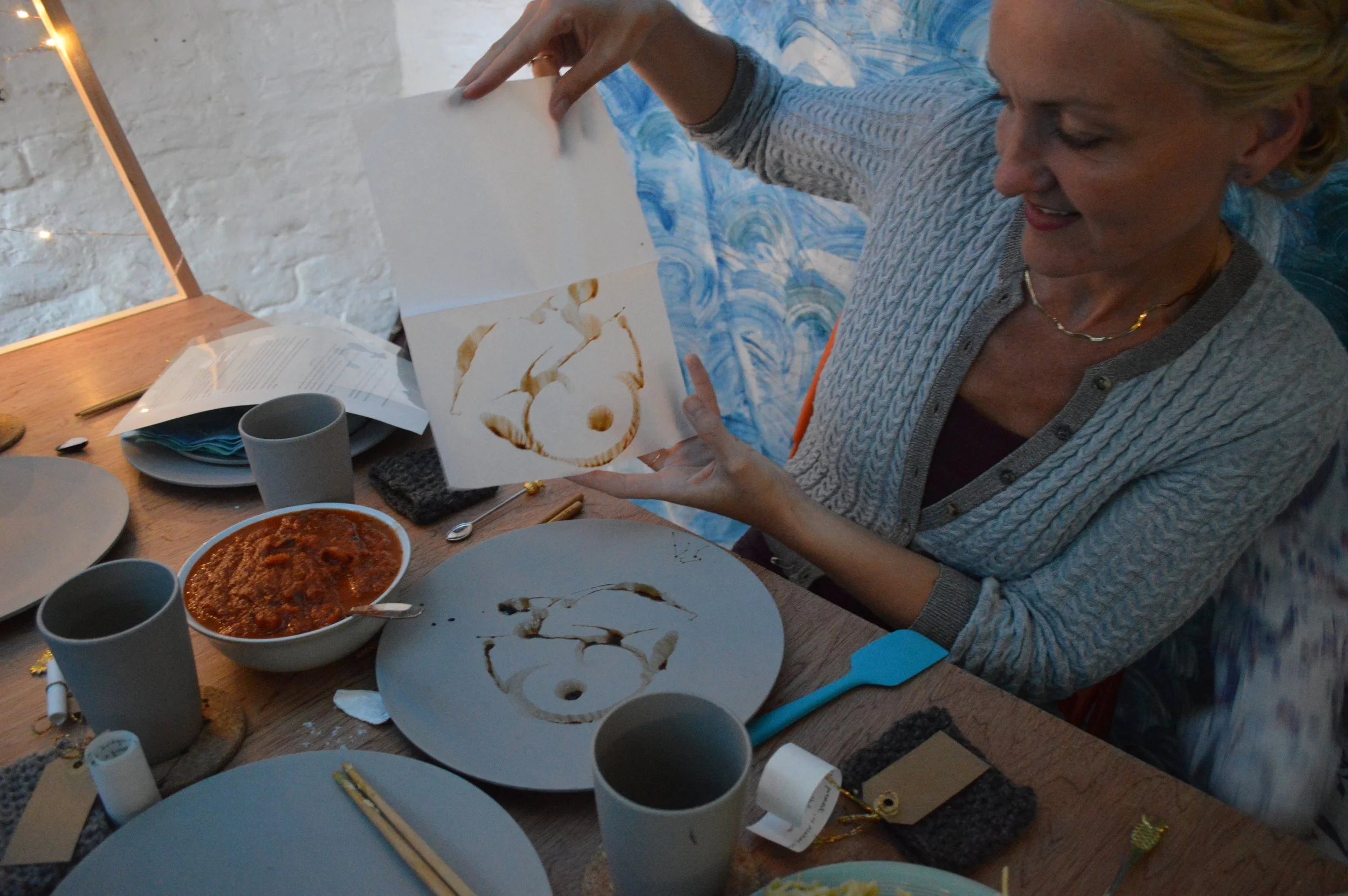 I explained my printmaking practice to the guests and then we printed our own meals.