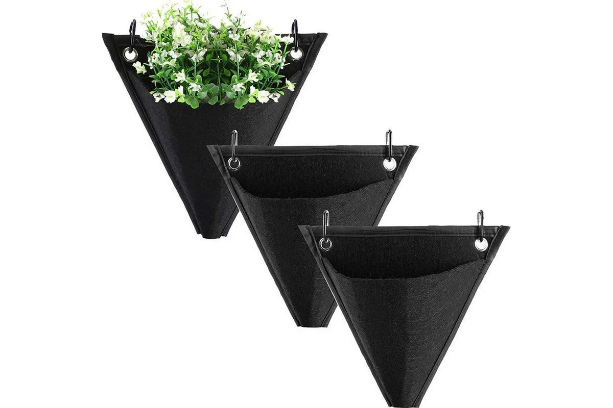 Wall-Mounted Fabric Planter Pocket with Hook