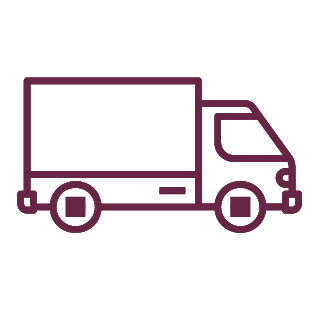 Outline drawing of a delivery truck in purple.