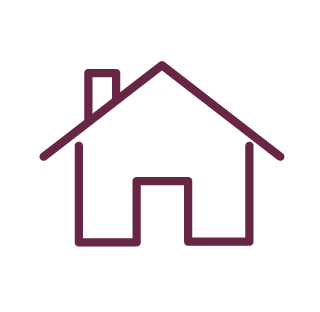 Simple line drawing of a house with a chimney and front door.