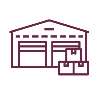 Outline drawing of a garage with an open door and a box stored outside.
