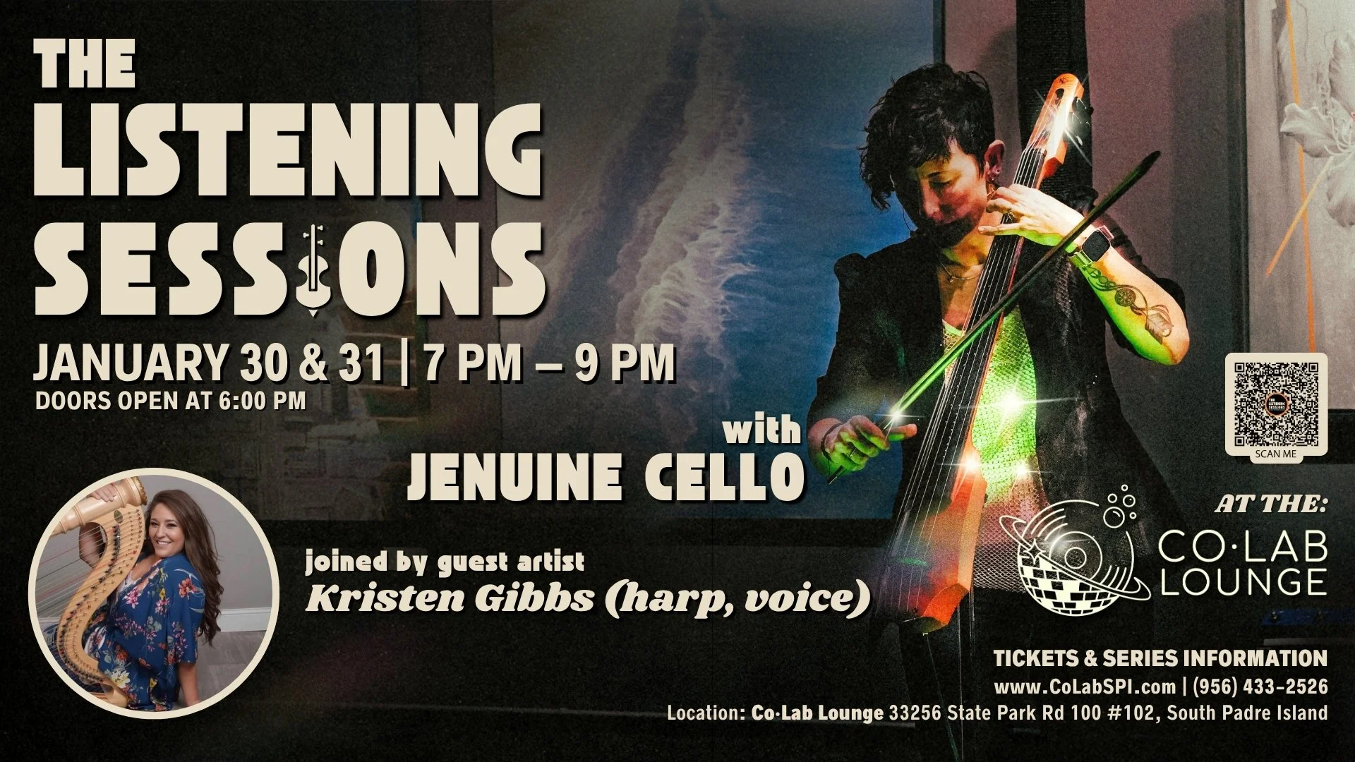 Listening Sessions #5: with Kristen Gibbs (harp/vocals) and Jenuine Cello
