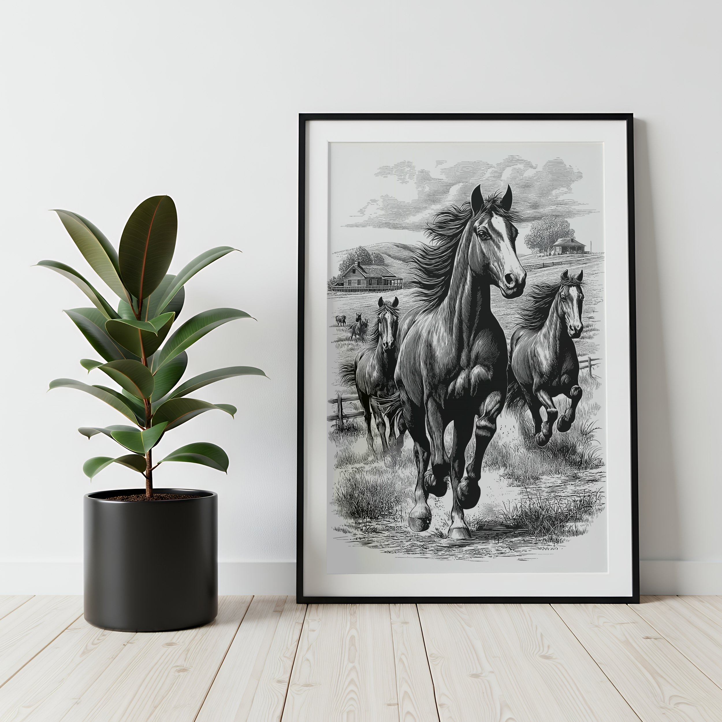 Horses Running in a Field Wall Art Print or Poster