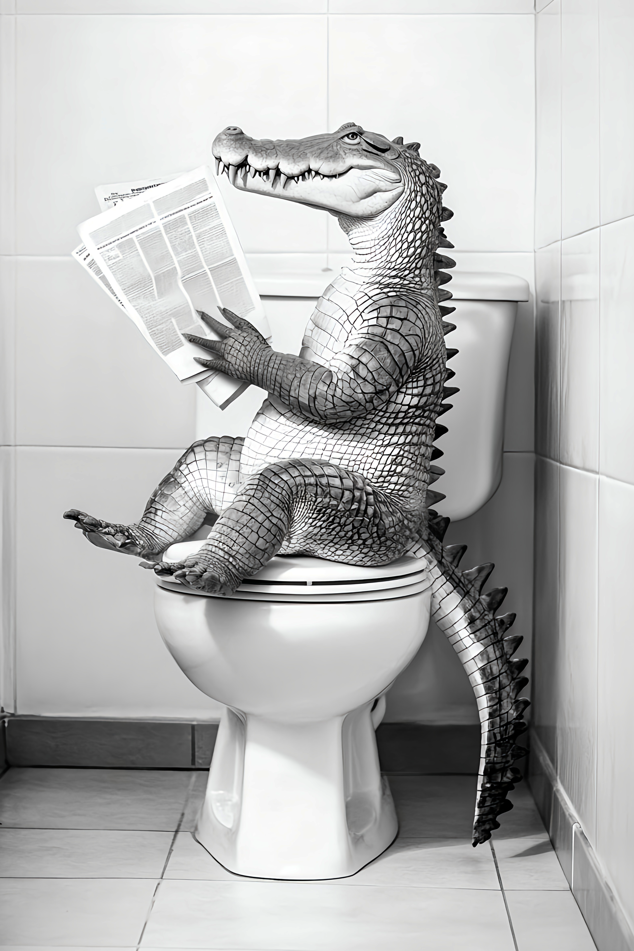 Crocodile sat on the toilet bathroom fun