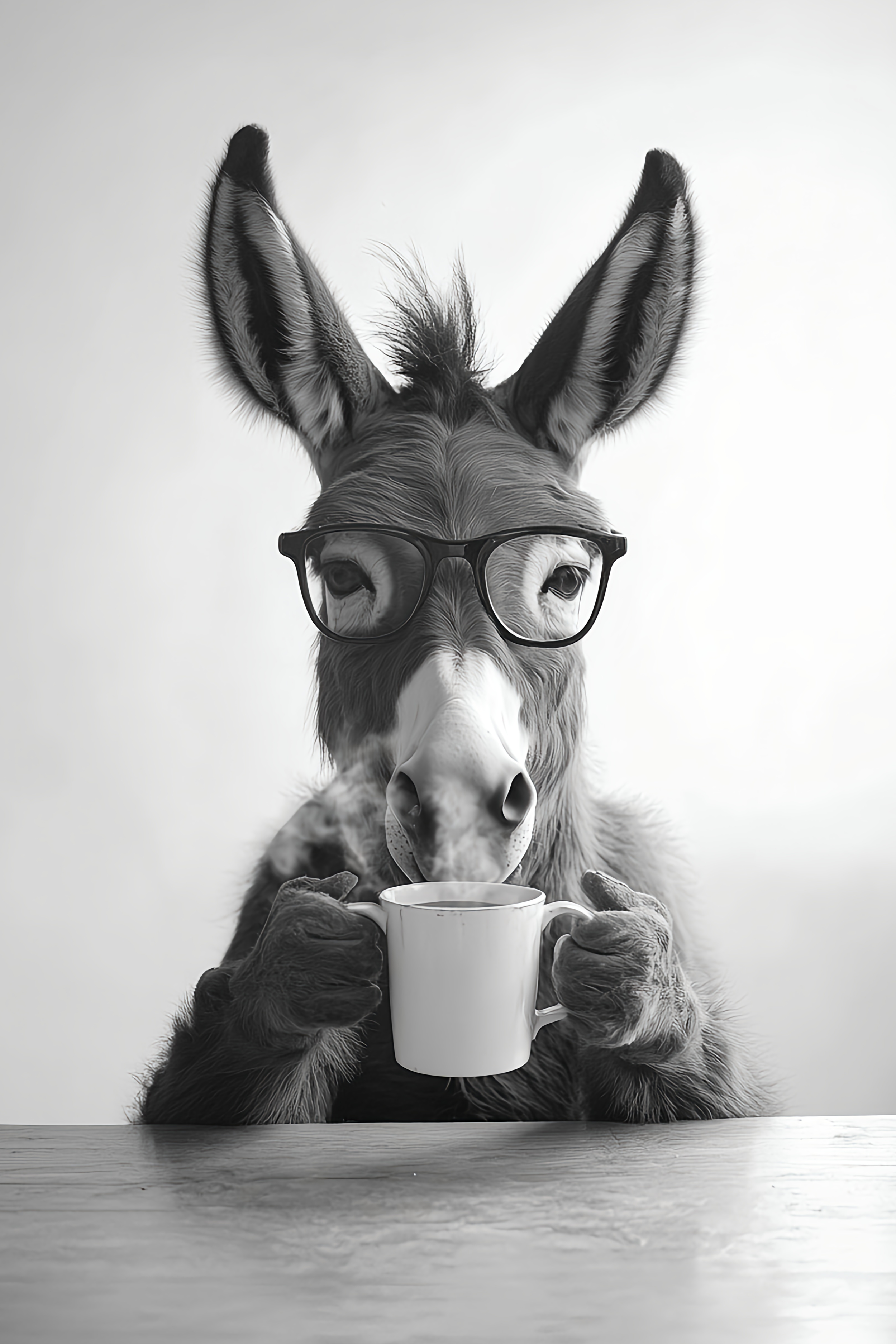 A Donkey Drinking a Mug of Coffee