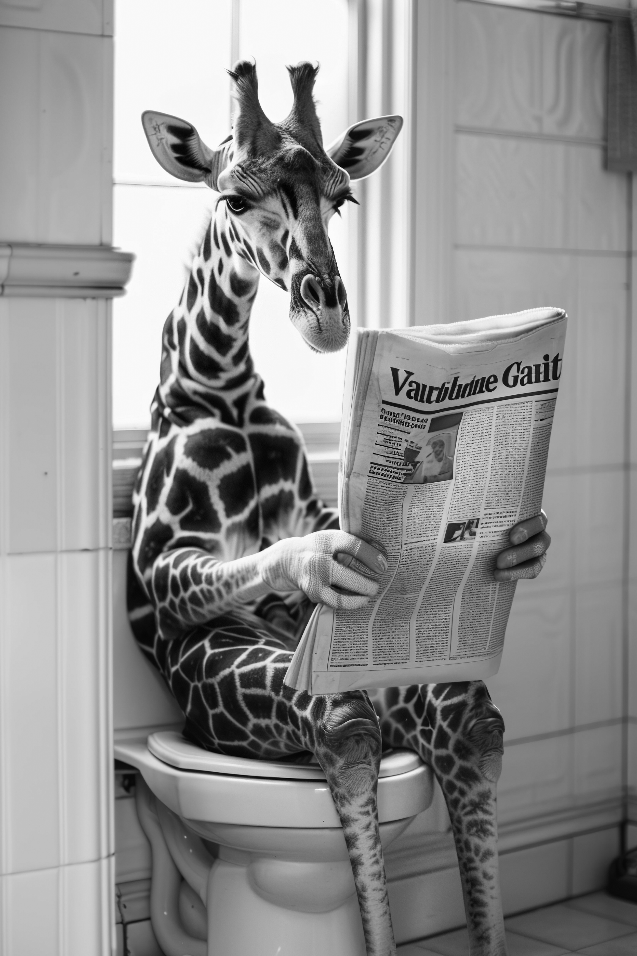 Giraffe sat on the toilet bathroom fun