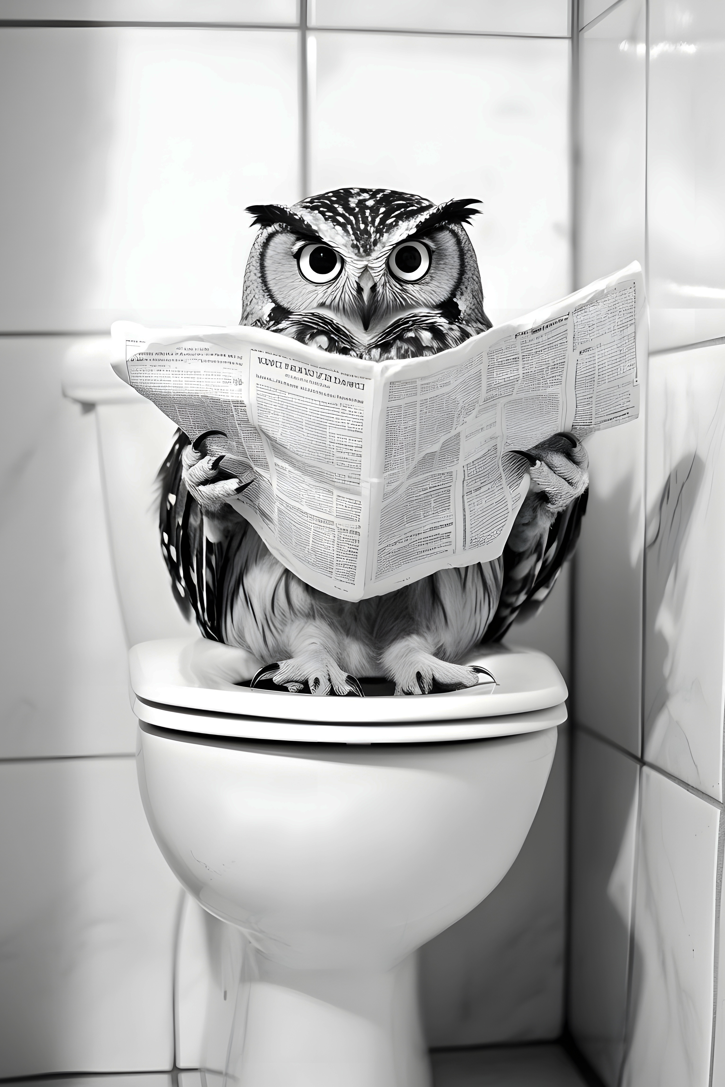 Owl sat on the toilet bathroom fun