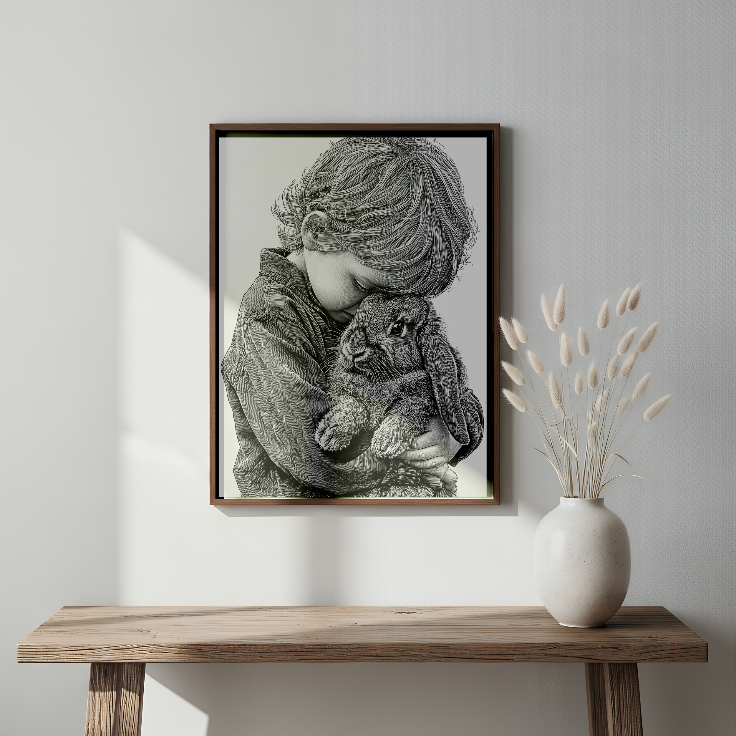 Boy Cuddling His Bunny Rabbit