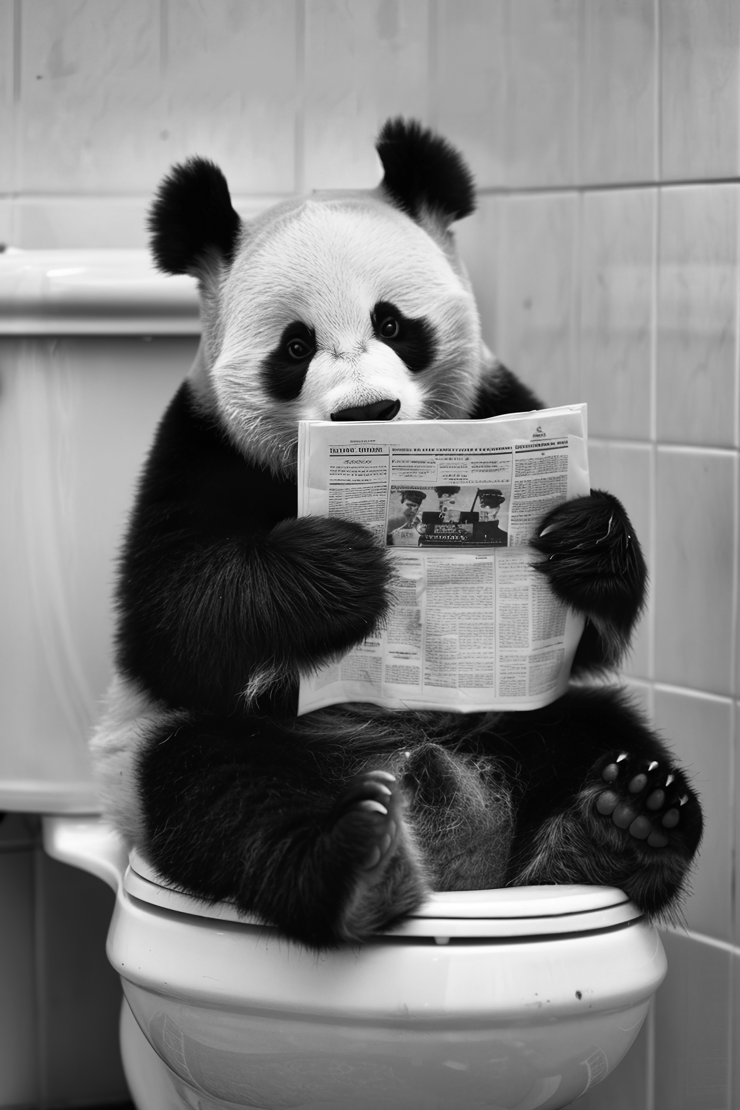 Panda sat on the toilet bathroom fun