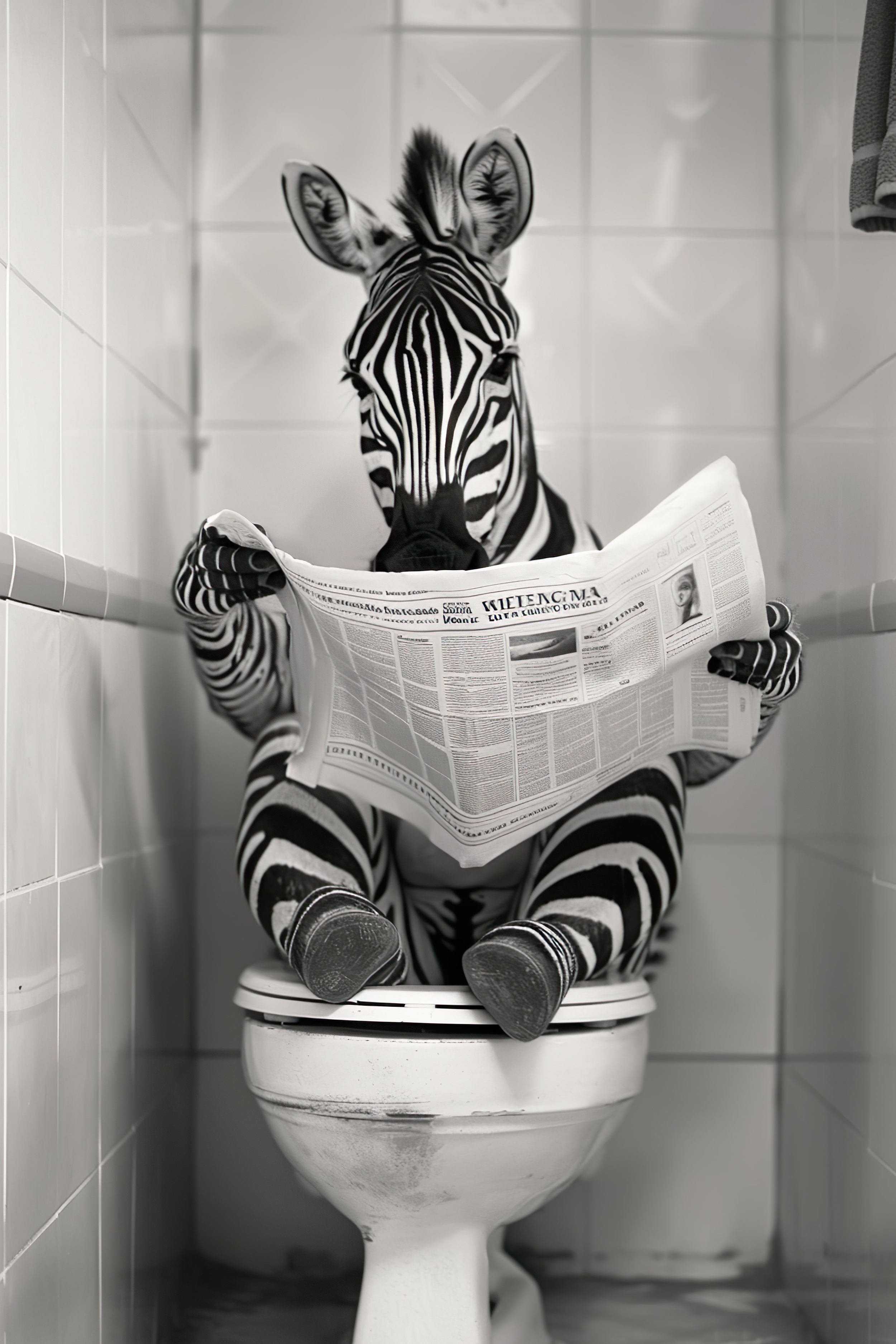 Zebra sat on the toilet bathroom fun
