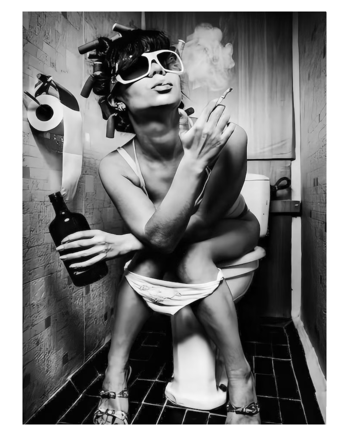 Women sat on the toilet bathroom fun