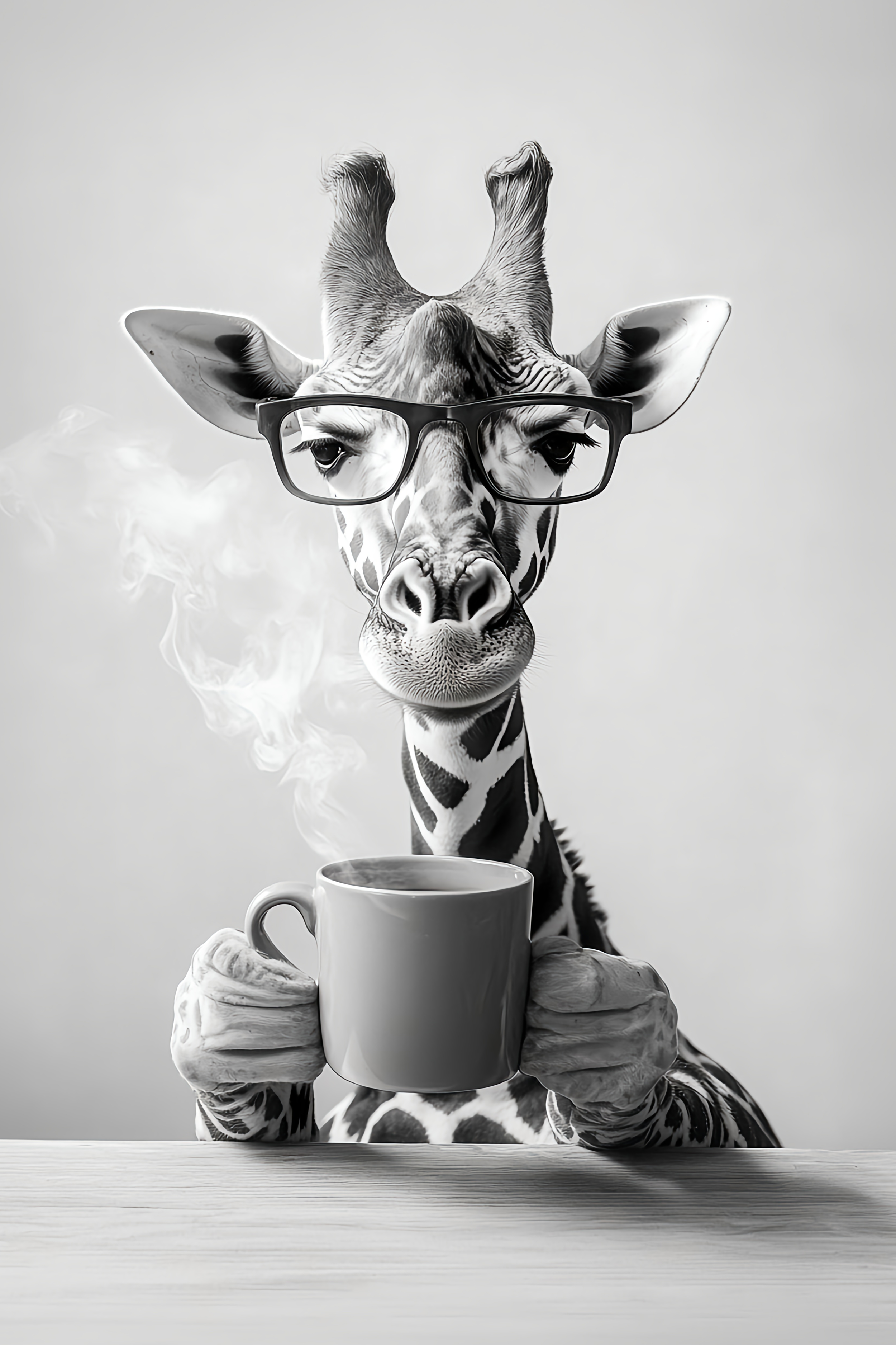 A Giraffe Drinking a Mug of Coffee