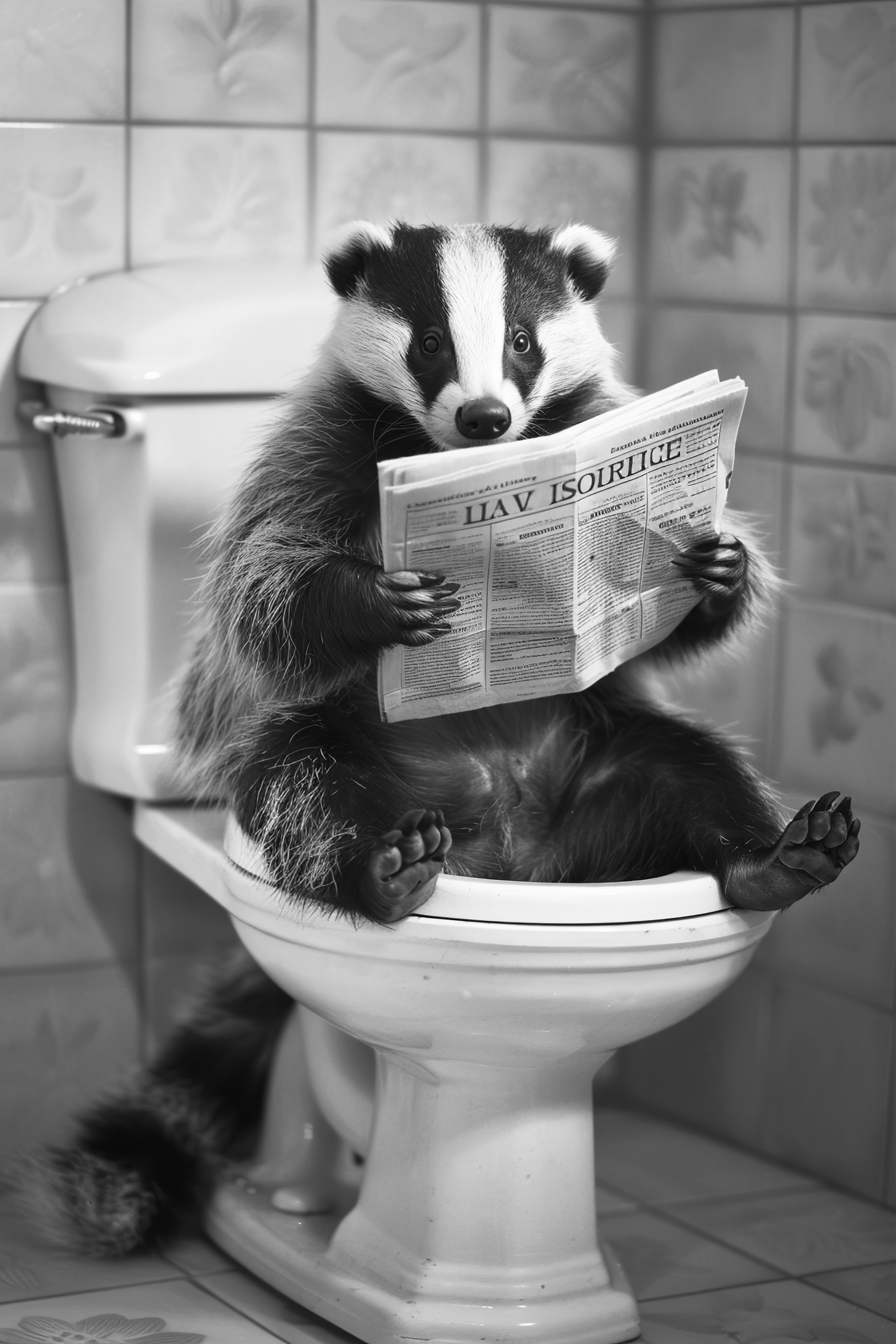 Badger sat on the toilet bathroom fun