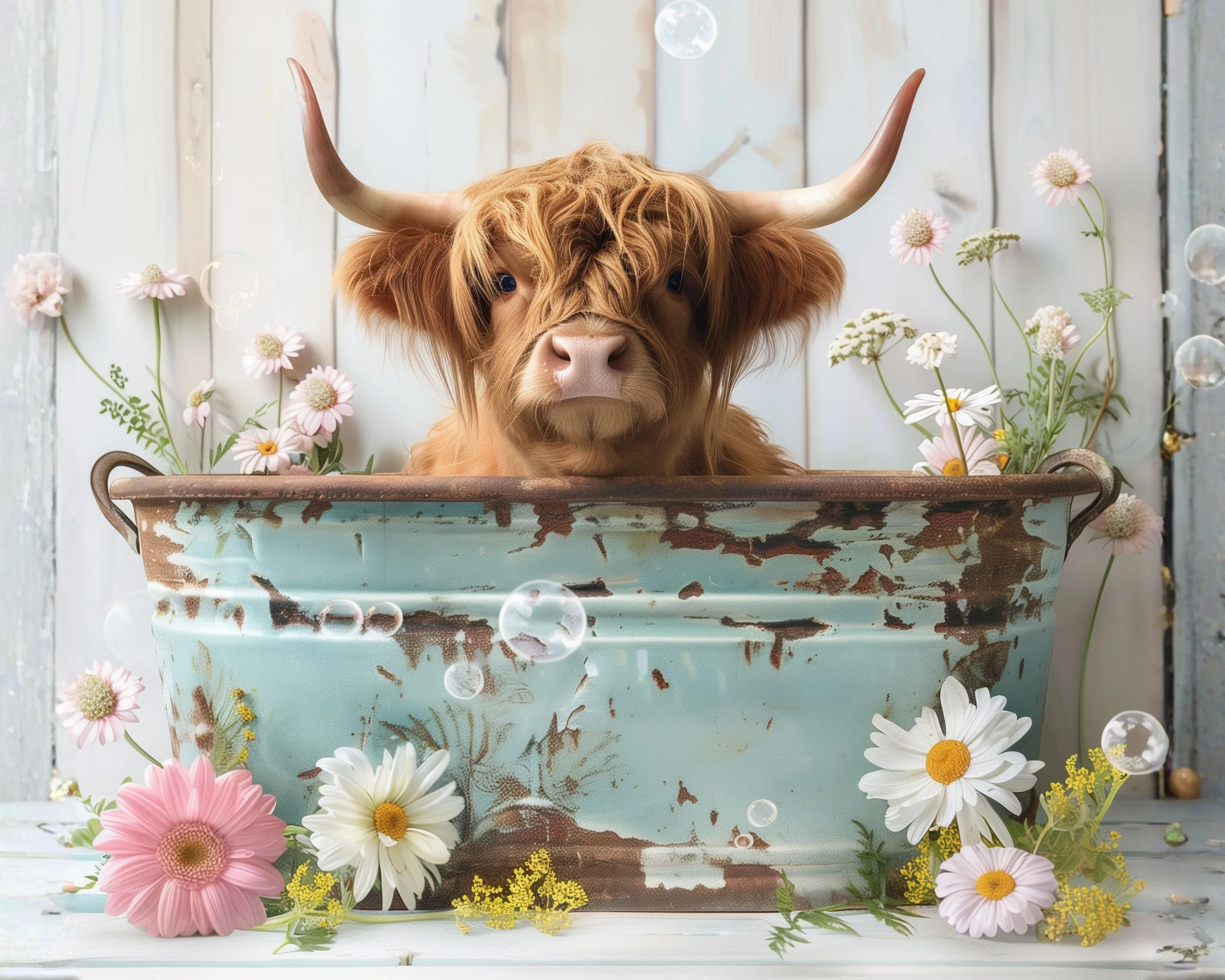 Highland Cow in a Bath Tub  Bathroom Wall Art
