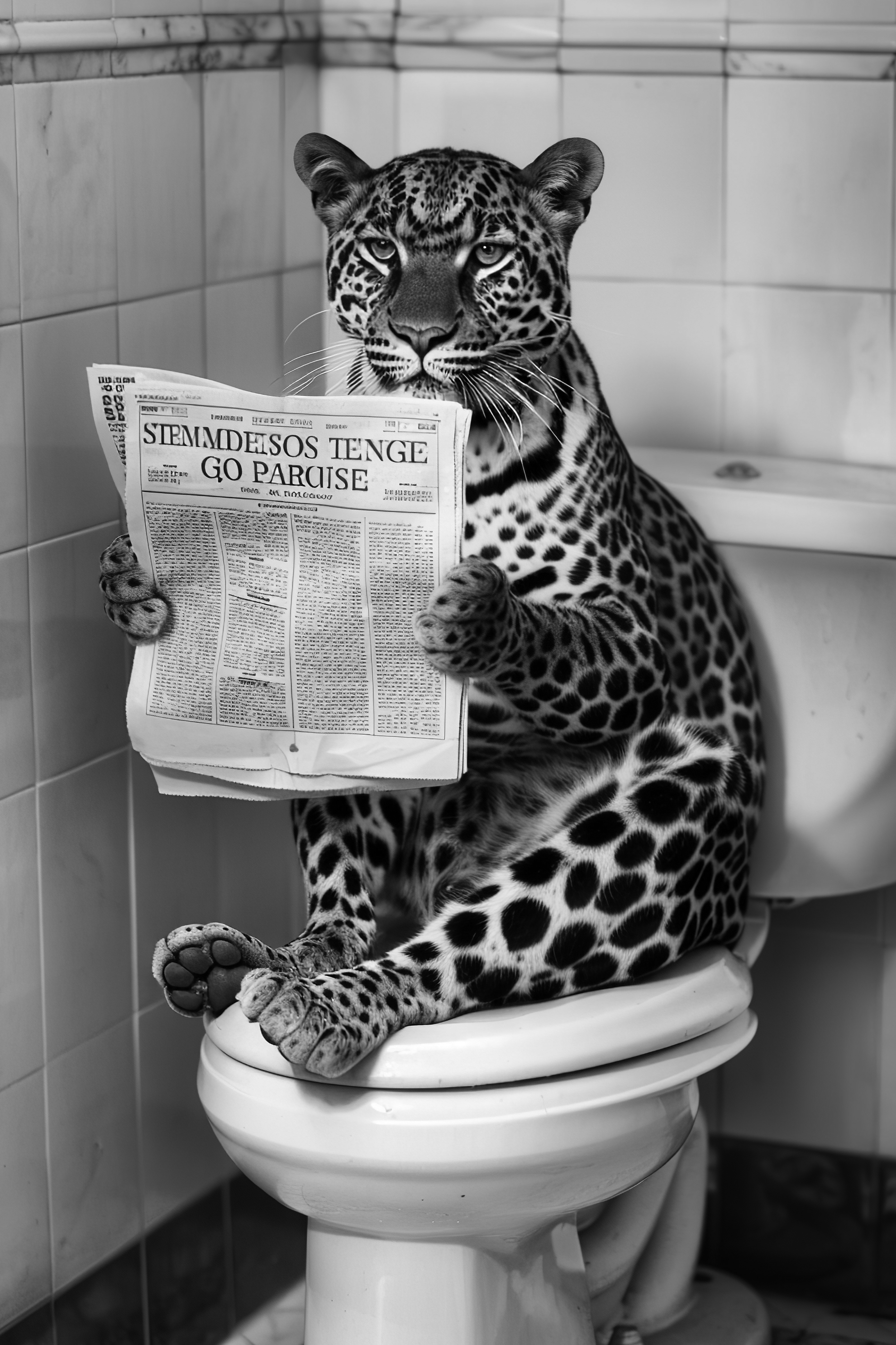 Leopard sat on the toilet bathroom fun