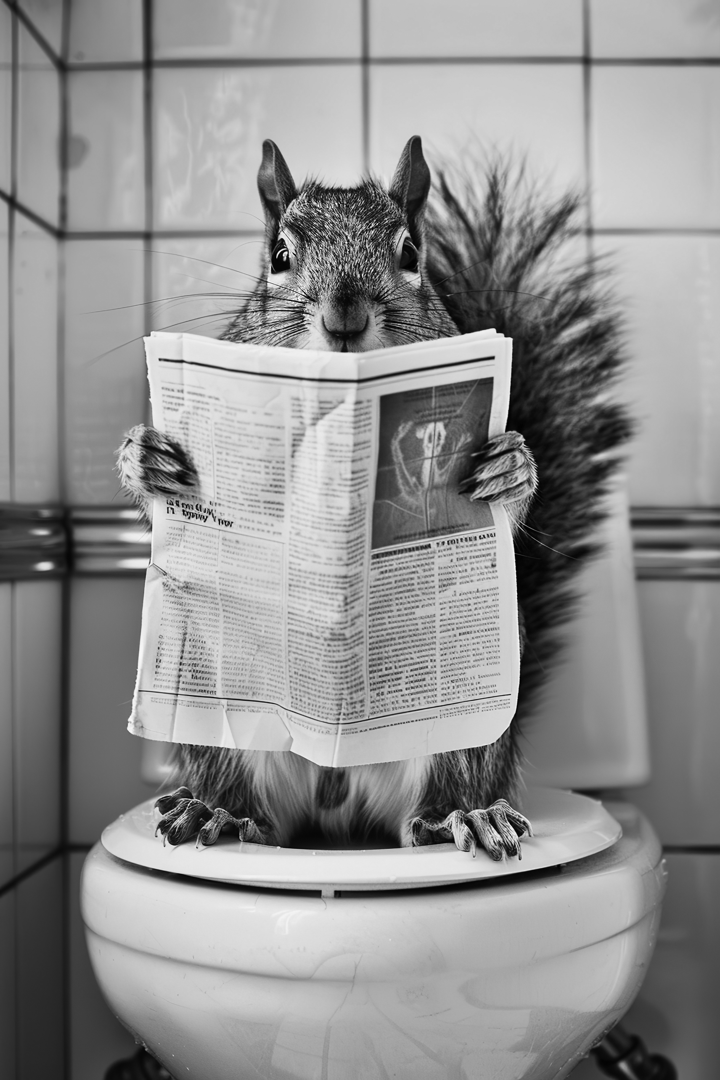 Squirrel sat on the toilet bathroom fun