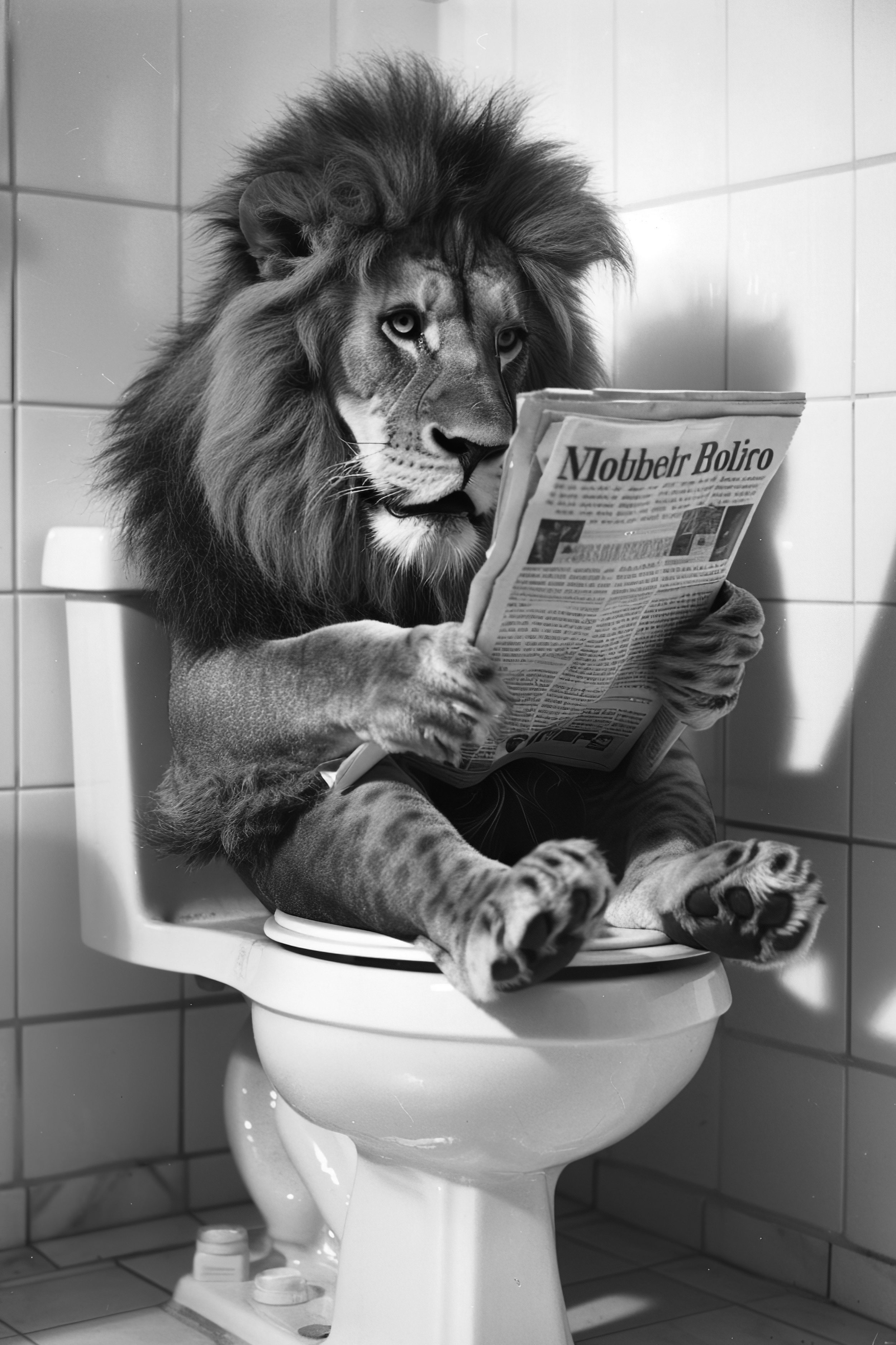 Lion sat on the toilet bathroom fun