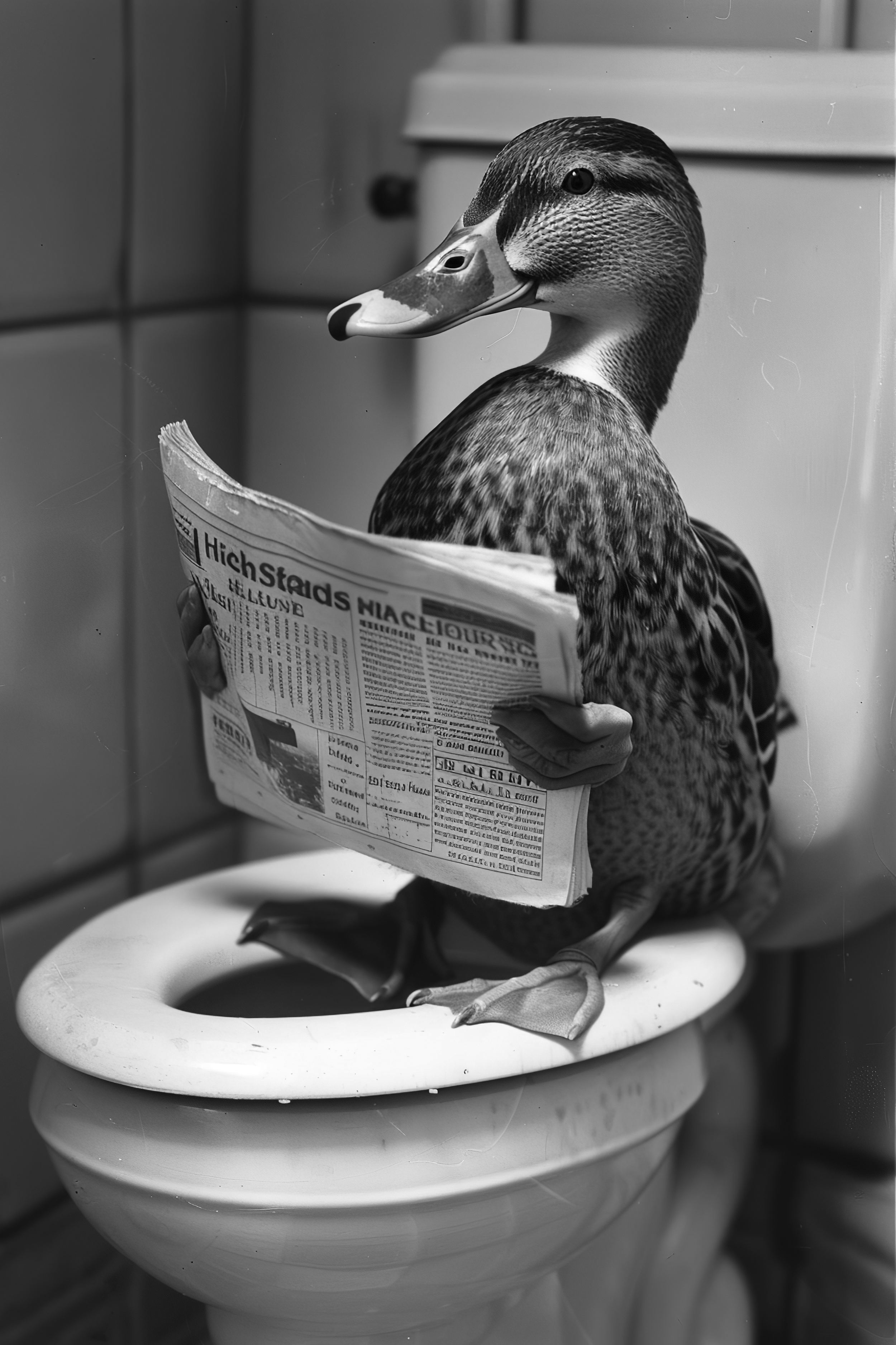 Duck sat on the toilet bathroom fun