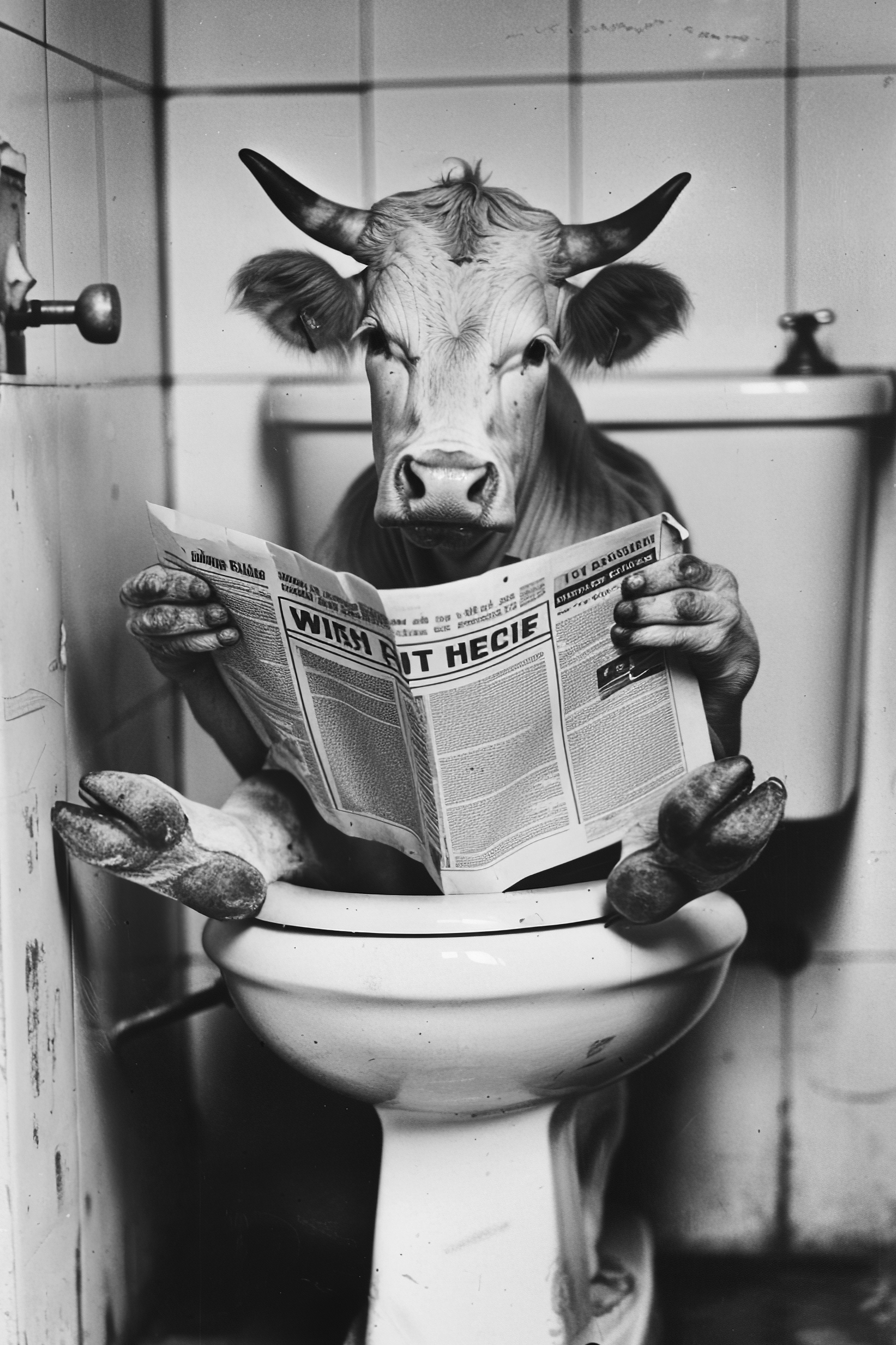 Cow sat on the toilet bathroom fun
