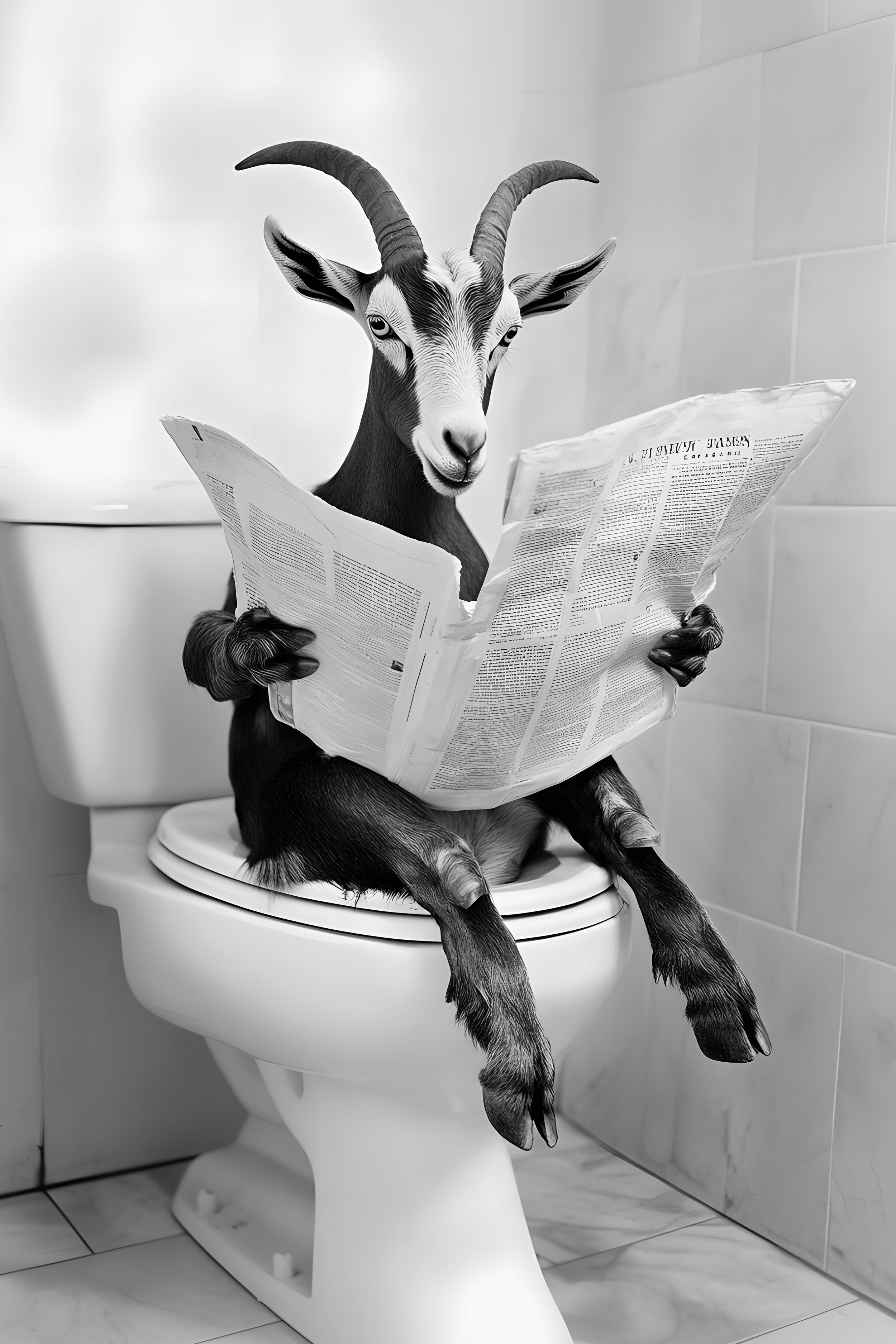 Goat sat on the toilet bathroom fun