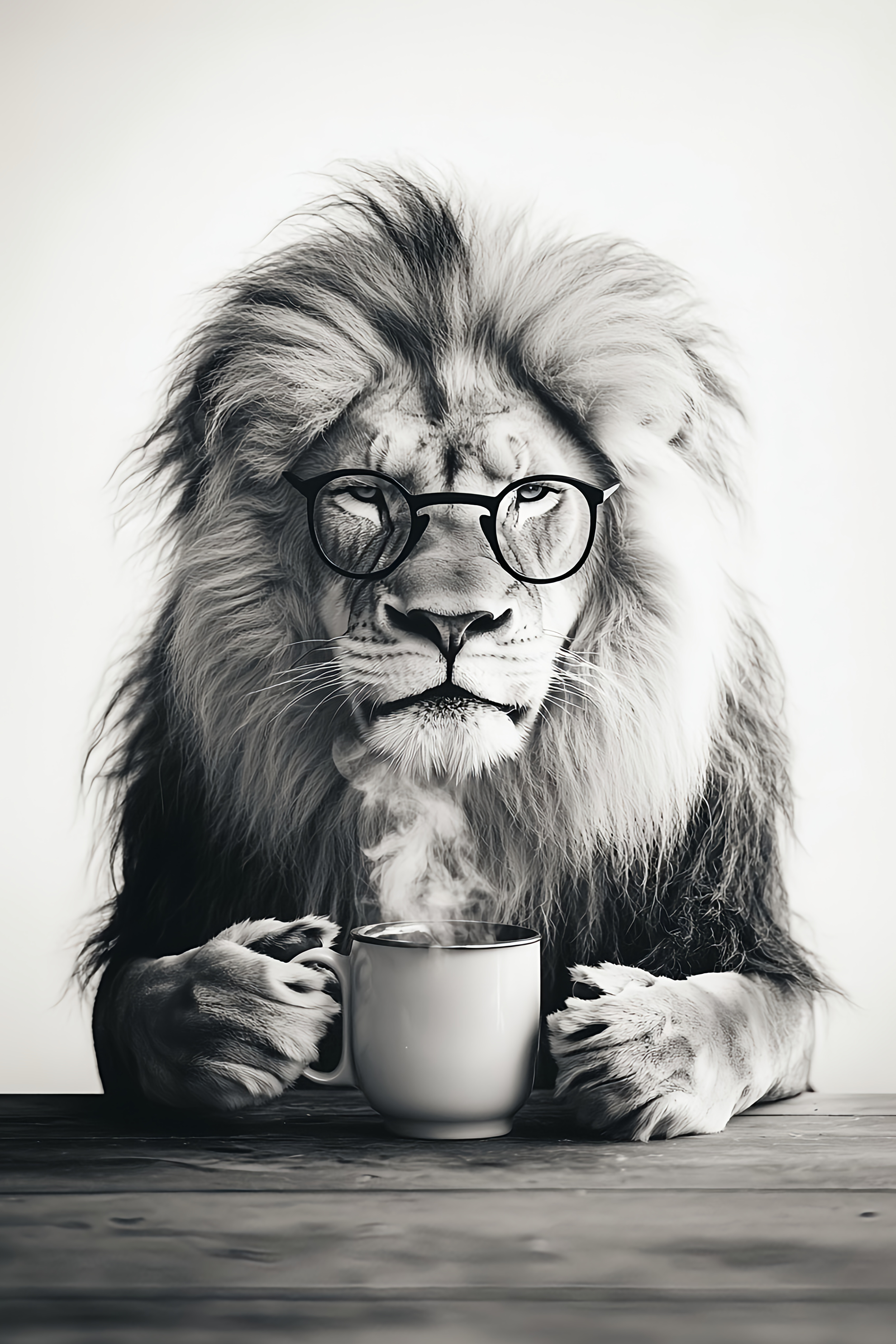 A Lion Drinking a Mug of Coffee