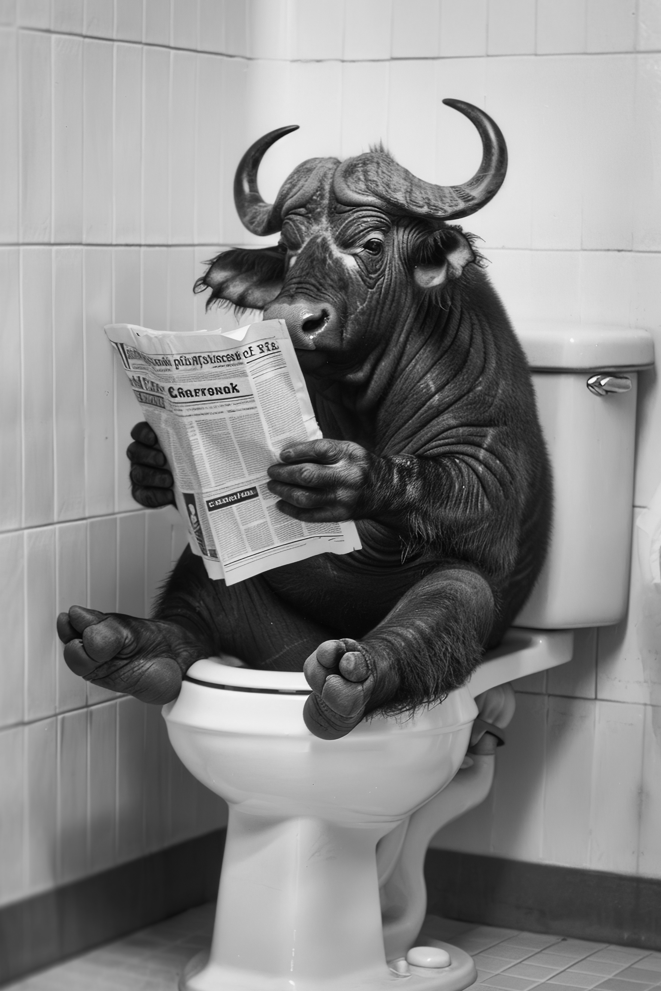 Water buffalo sat on the toilet bathroom fun