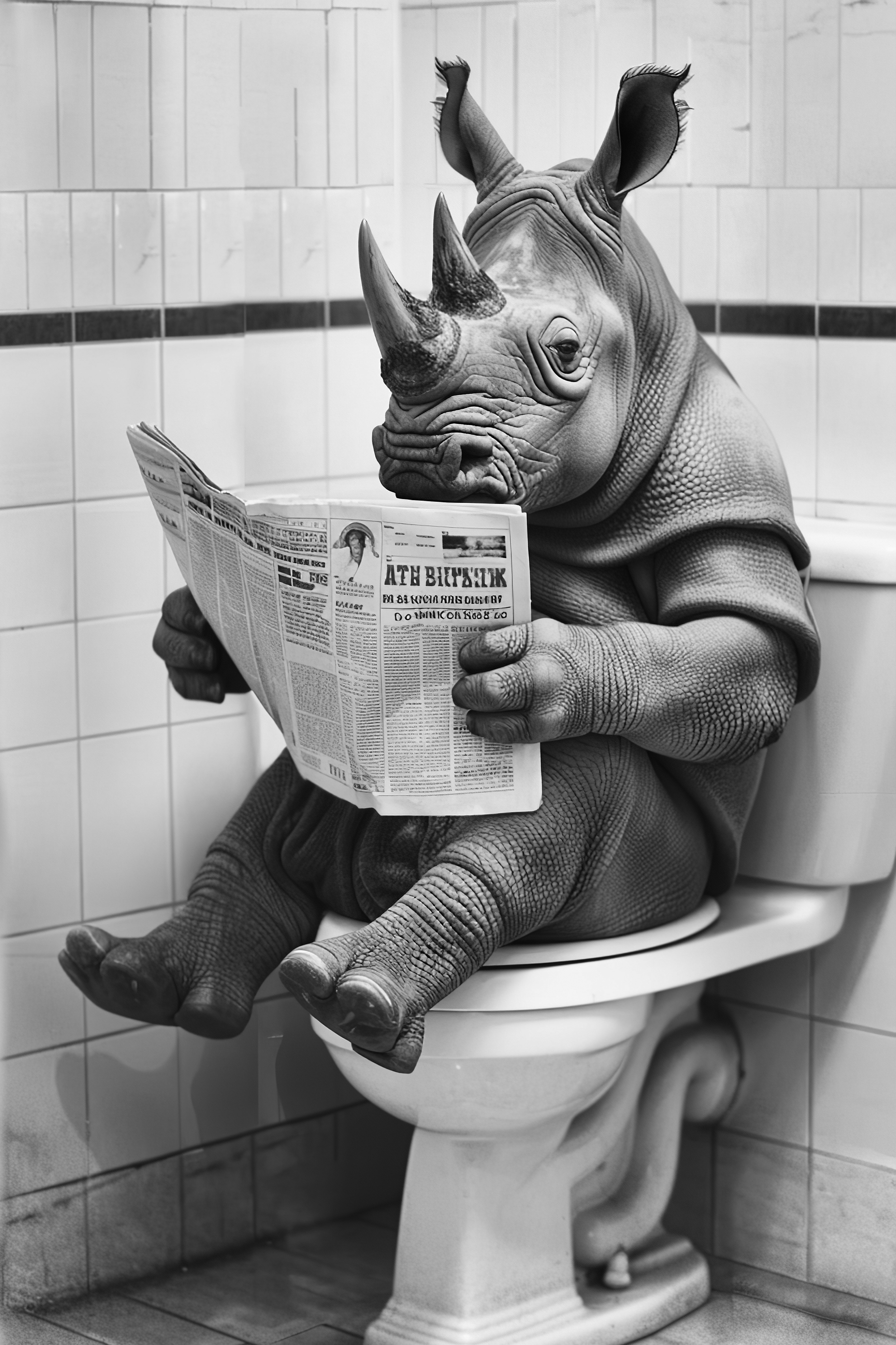 Rhino sat on the toilet bathroom fun