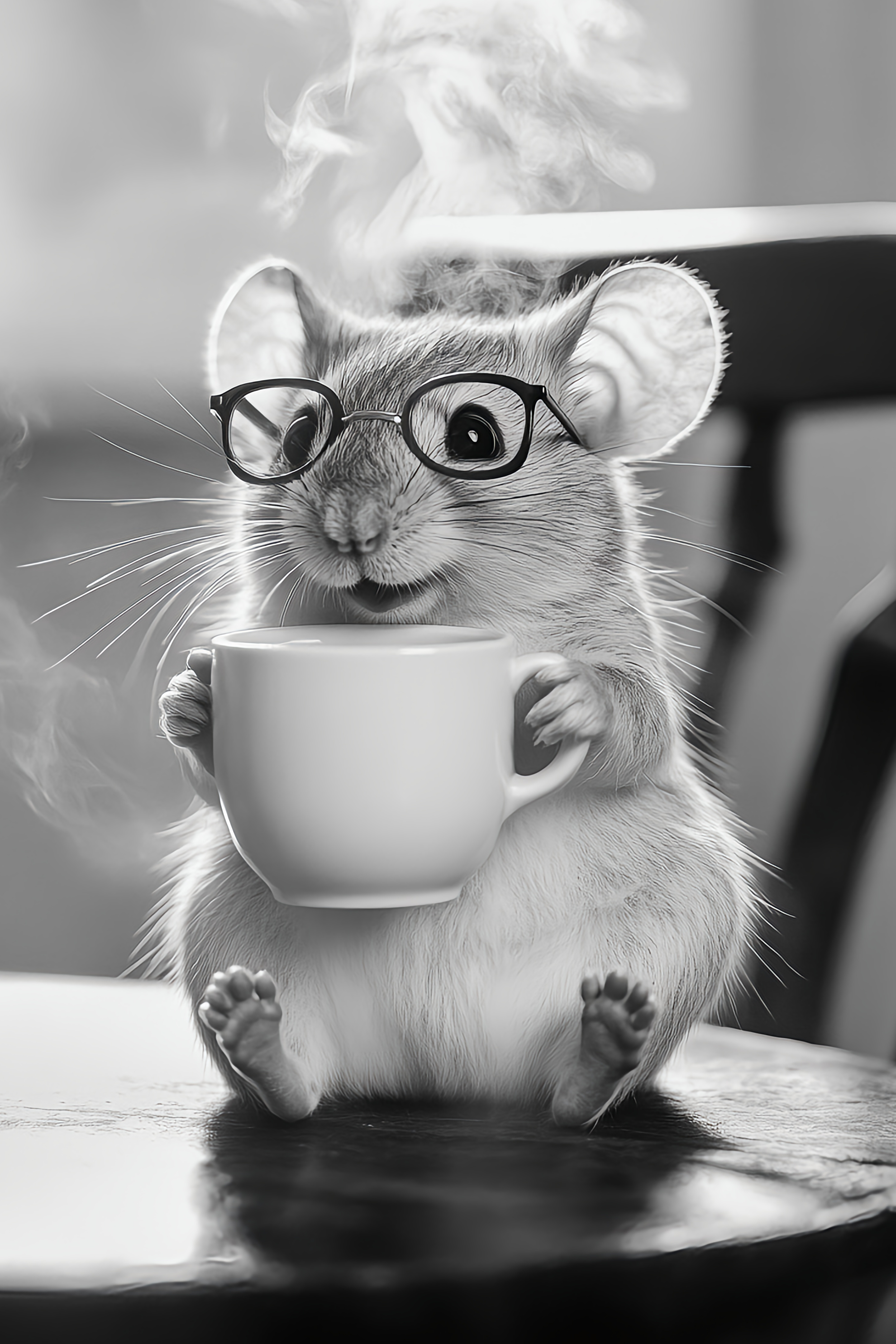 A Mouse Drinking a Mug of Coffee