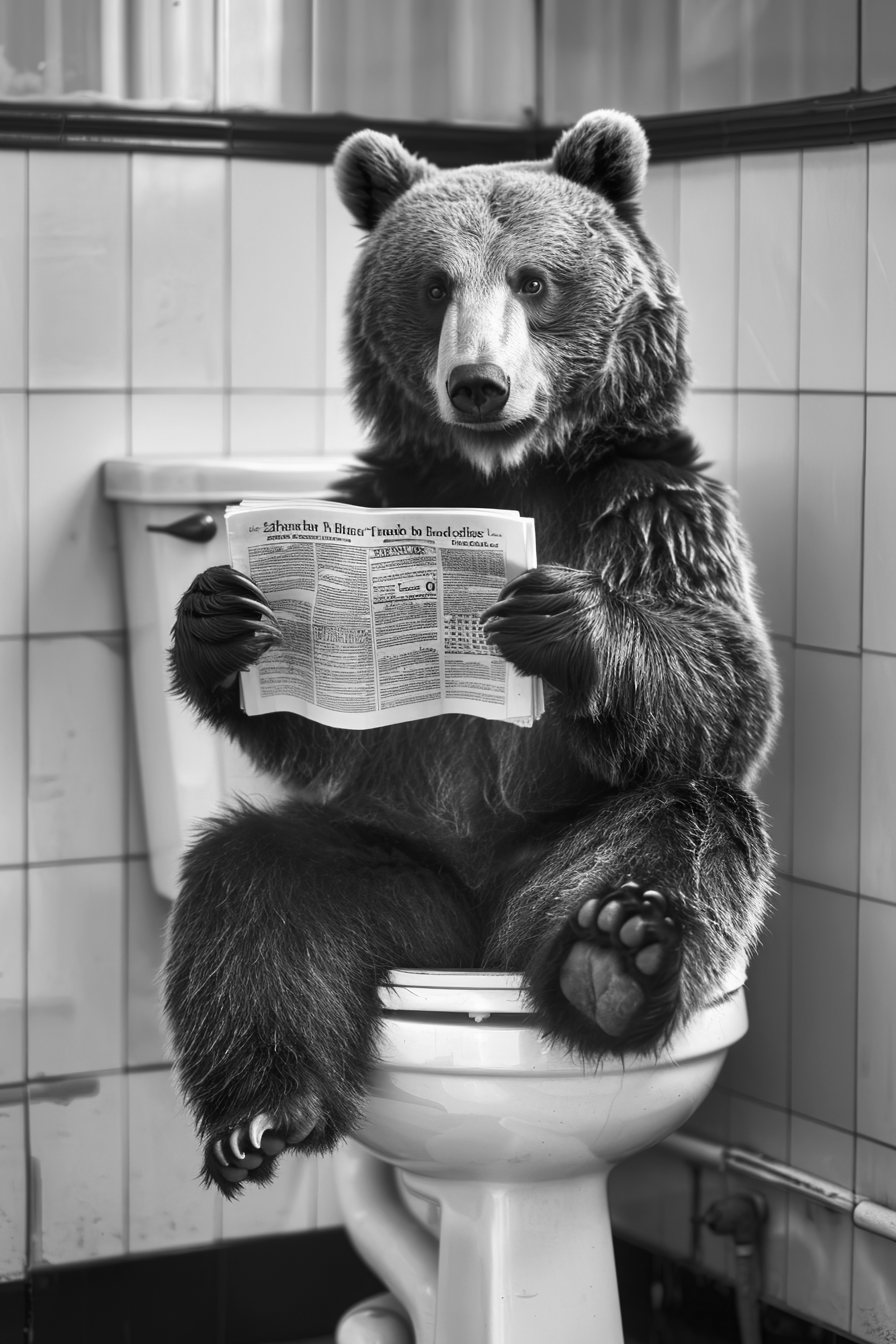 Bear sat on the toilet bathroom fun