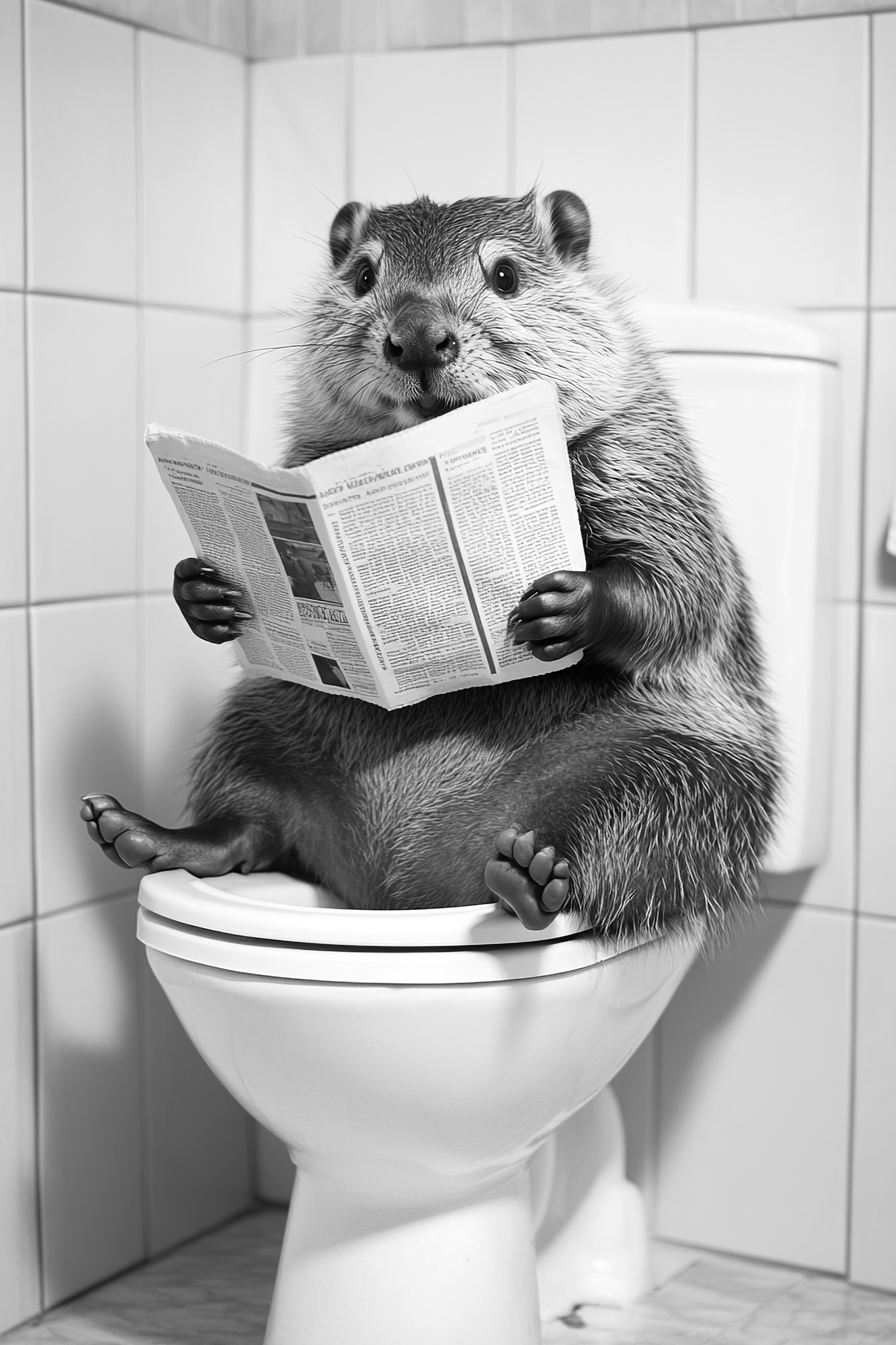 Beaver sat on the toilet bathroom fun