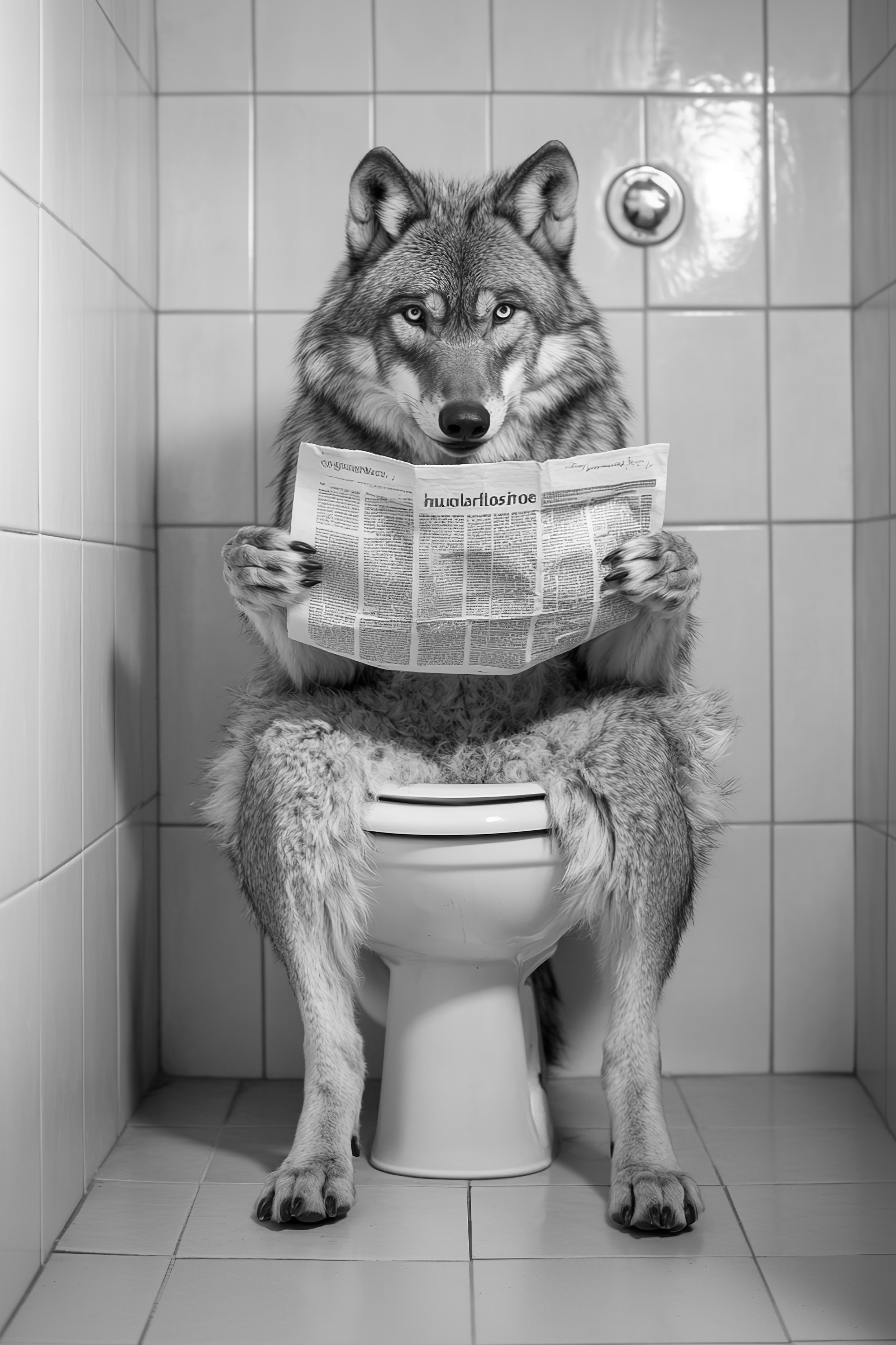 Wolf sat on the toilet bathroom fun