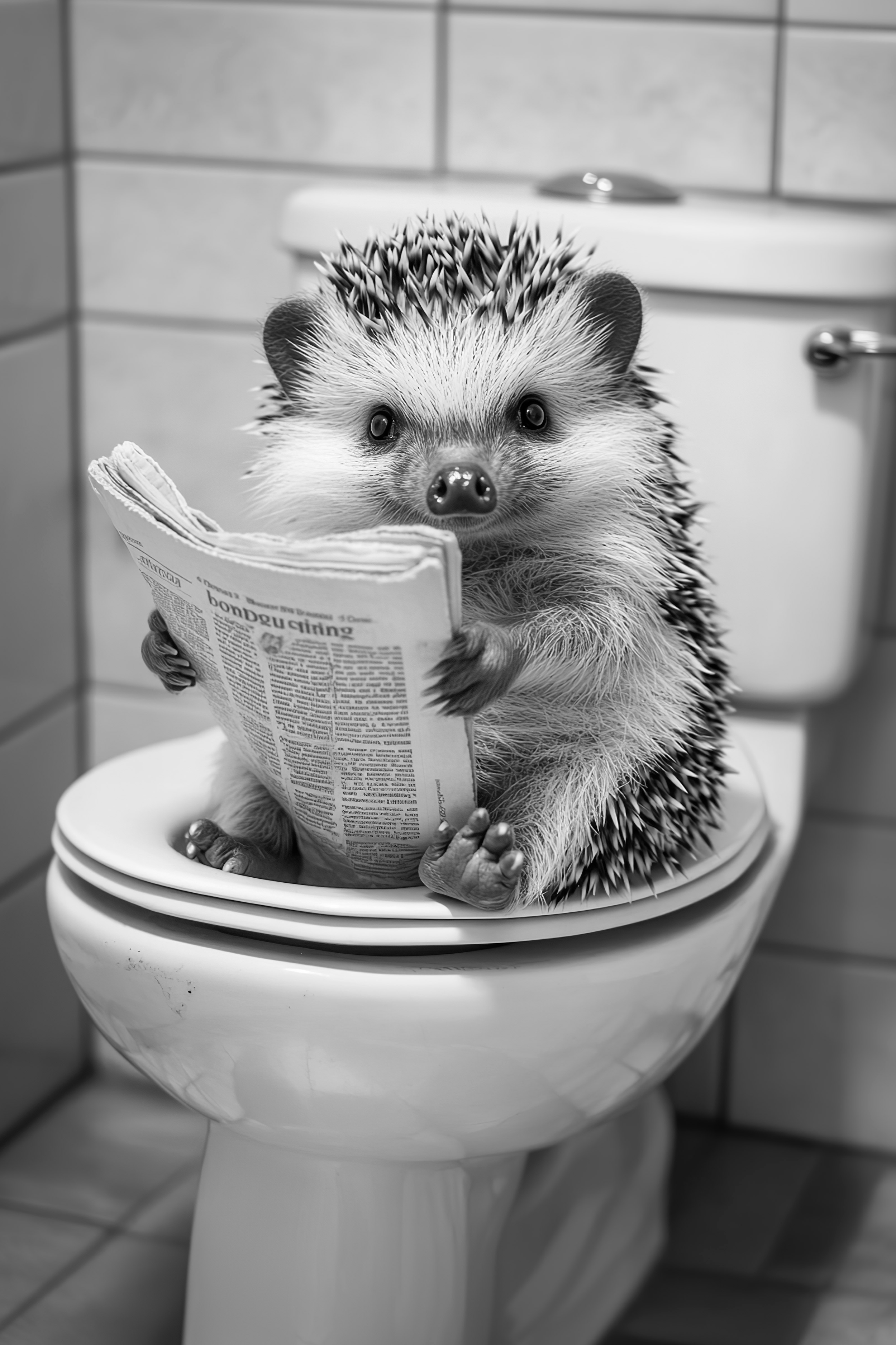 Hedgehog sat on the toilet bathroom fun