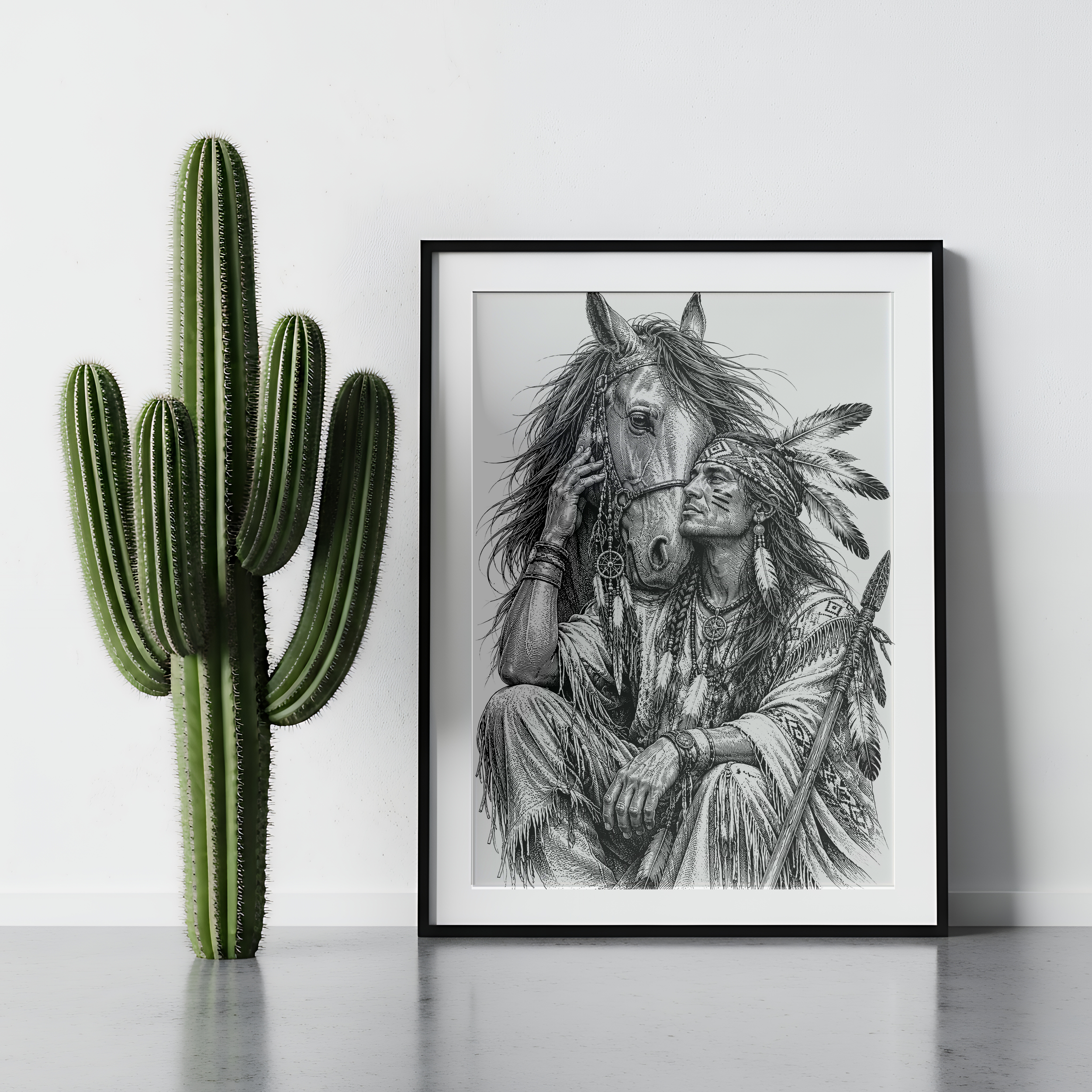Native American Chief with His Faithful Horse Wall Art Print