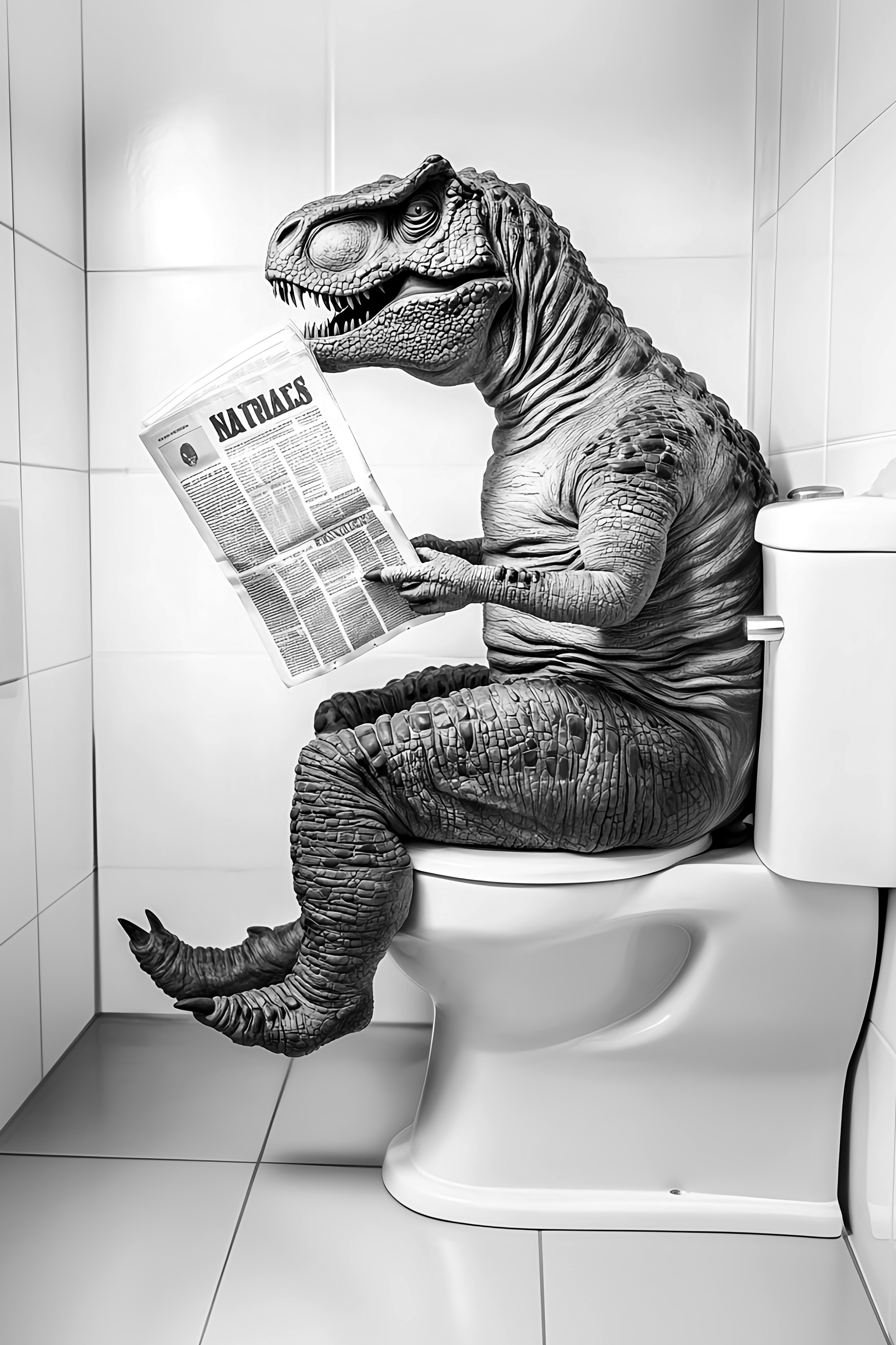 T Rex sat on the toilet bathroom fun