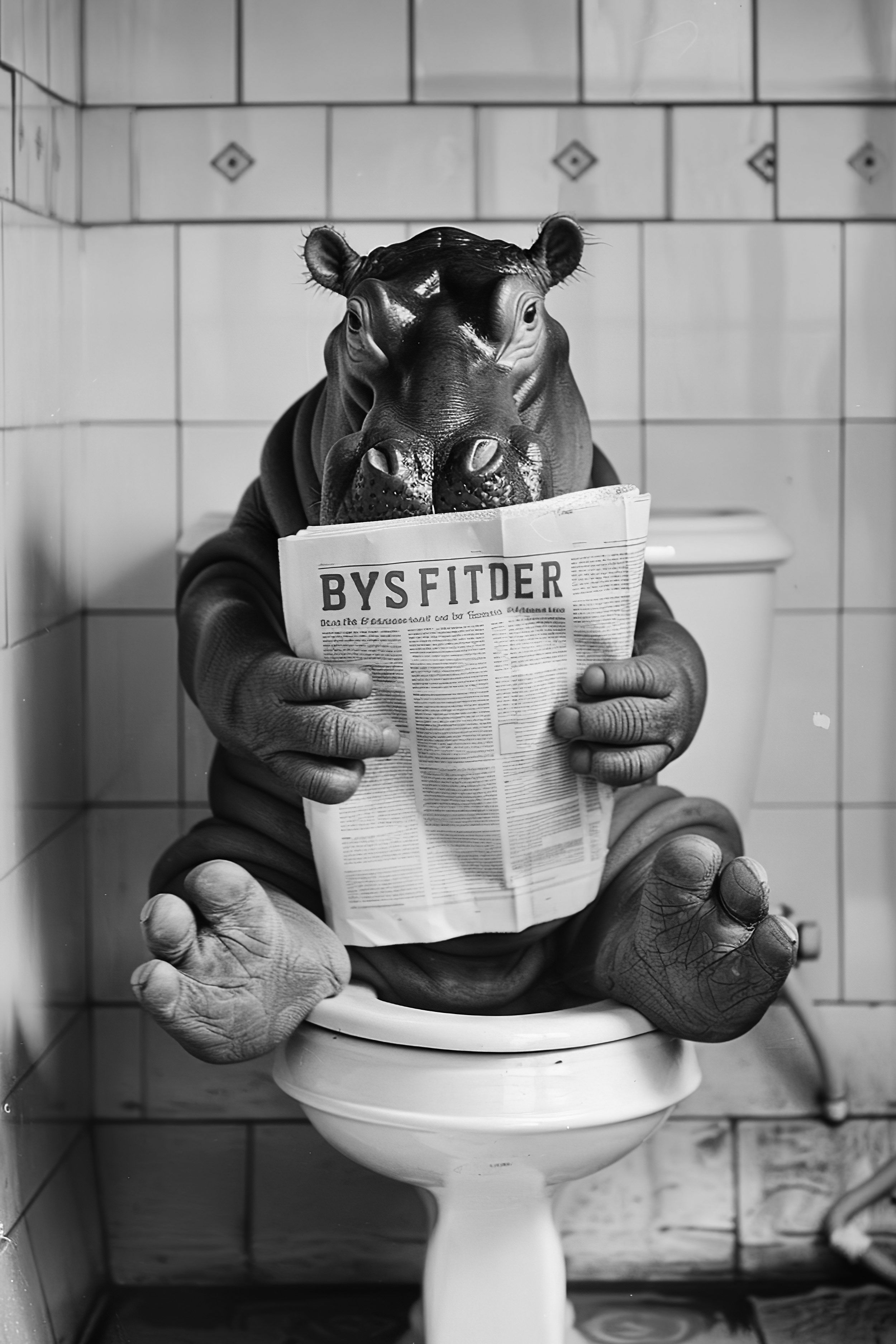 Hippo sat on the toilet bathroom fun